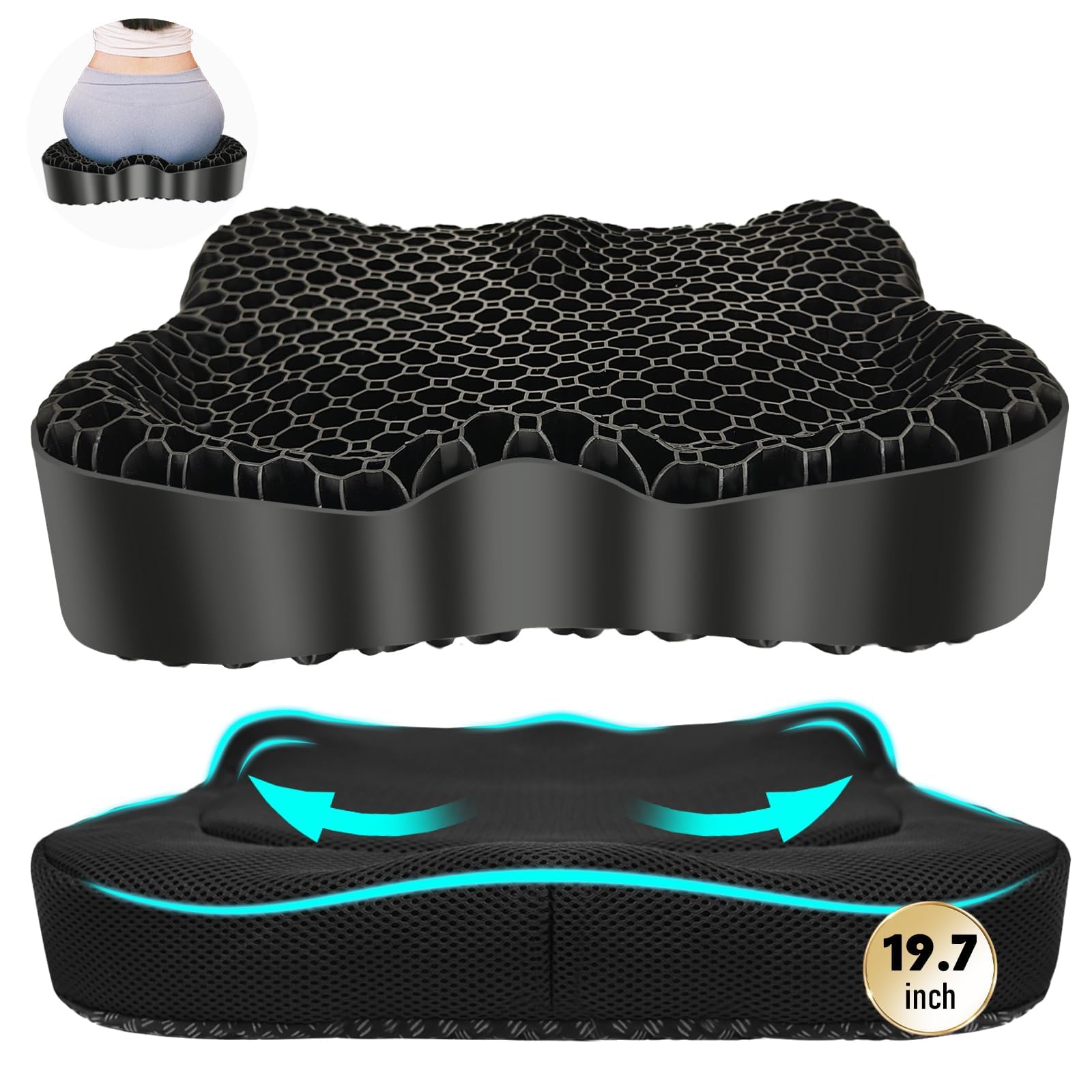 Cooling Gel Honeycomb Seat Cushion with Anti-Slip Cover