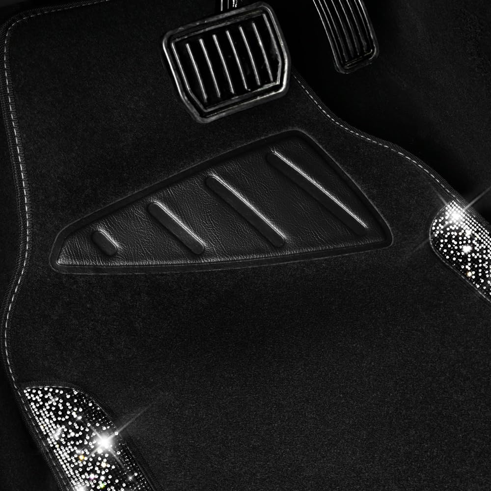 CAR PASS Bling Diamond Car Floor Mats, Shining Rhinestone Carpet Sparkly Glitter Crystal with Anti-Slip PVC Heel Pad Waterproof Universal Fit Automotive SUV,Sedan,Van