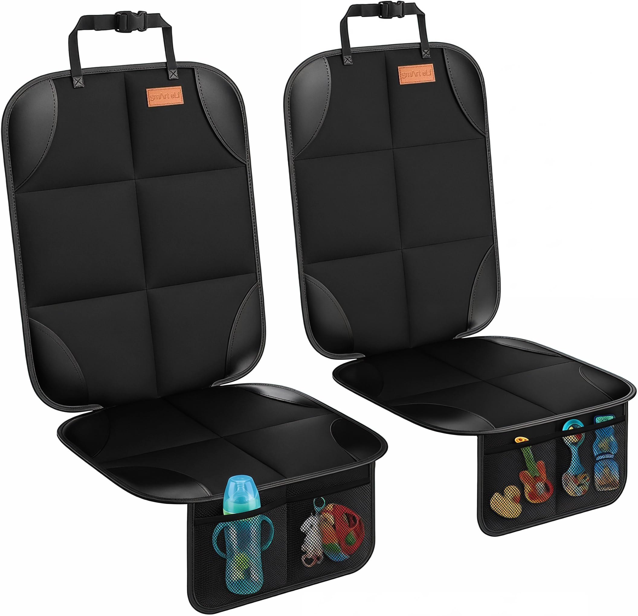 SMART ELF Car Seat Protector, Thickest Padding and Non-Slip Backing 2 Mesh Pockets for Baby and Pet, Durable 600D Fabric Waterproof Car Seat Cover