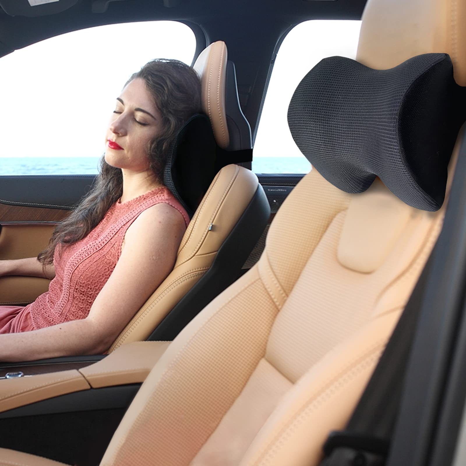 SPRFUFLY Adjustable Memory Foam Car Neck Support Pillow