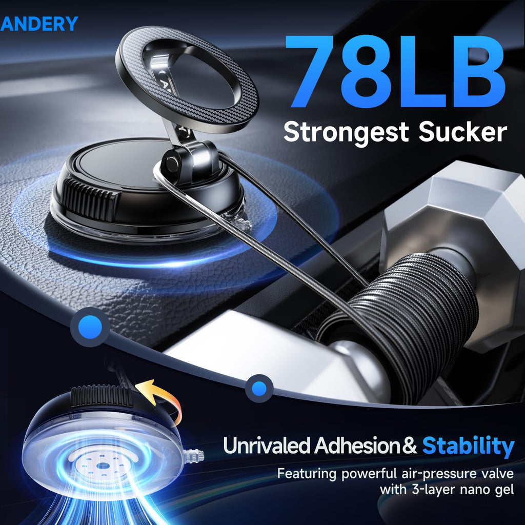ANDERY 360° MagSafe Magnetic Car Phone Mount with Suction