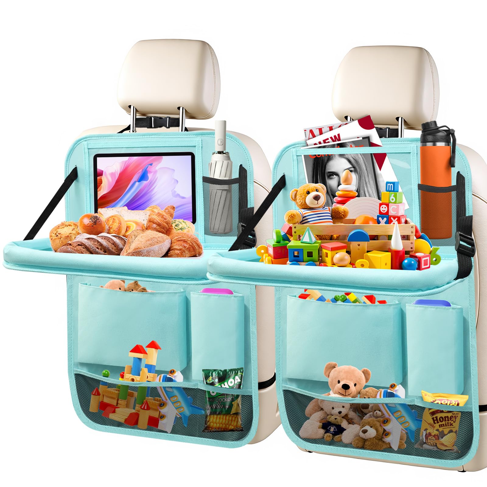 Zecirl 2-Pack Backseat Organizers with Foldable Tray