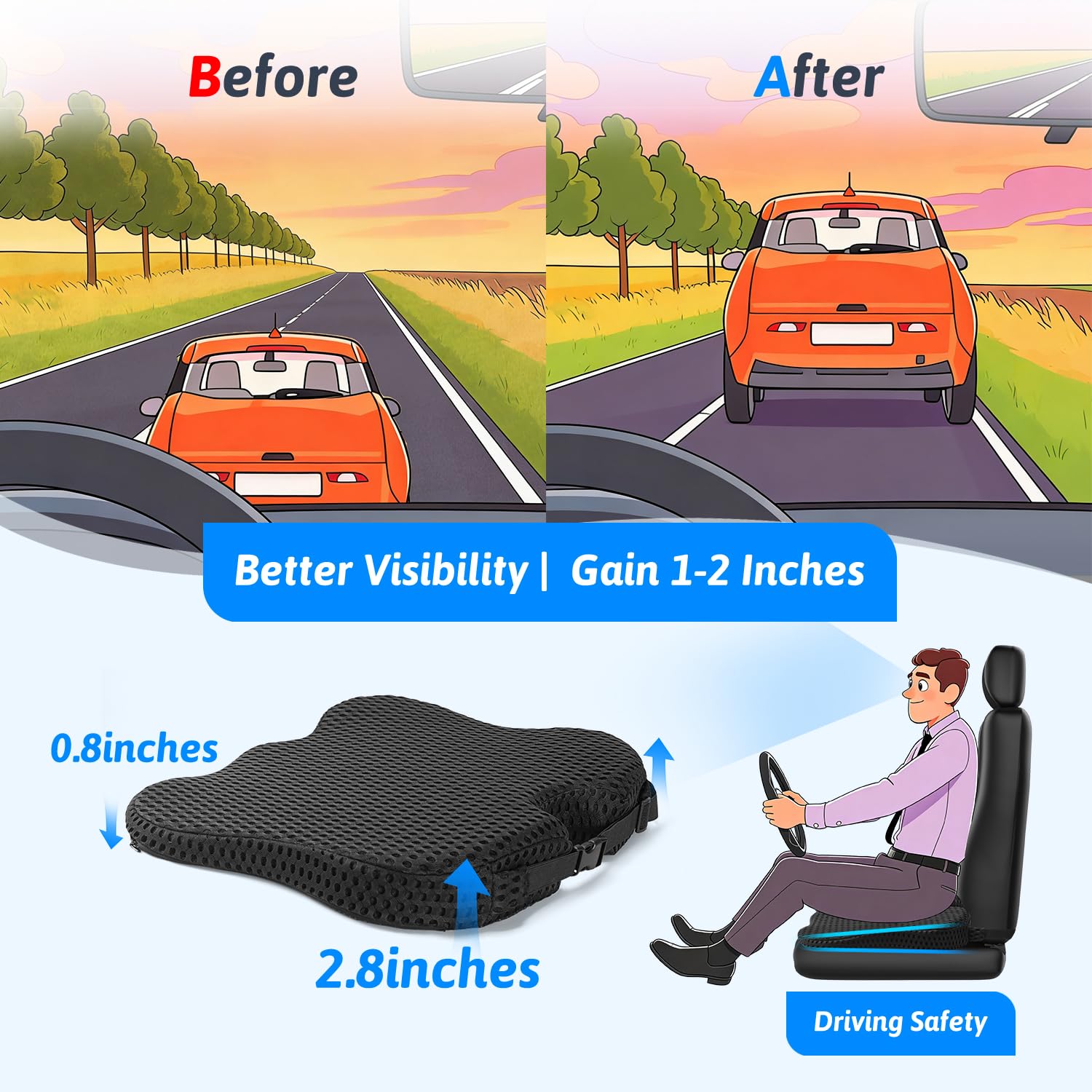 Memory Foam Wedge Car Seat Cushion for Drivers
