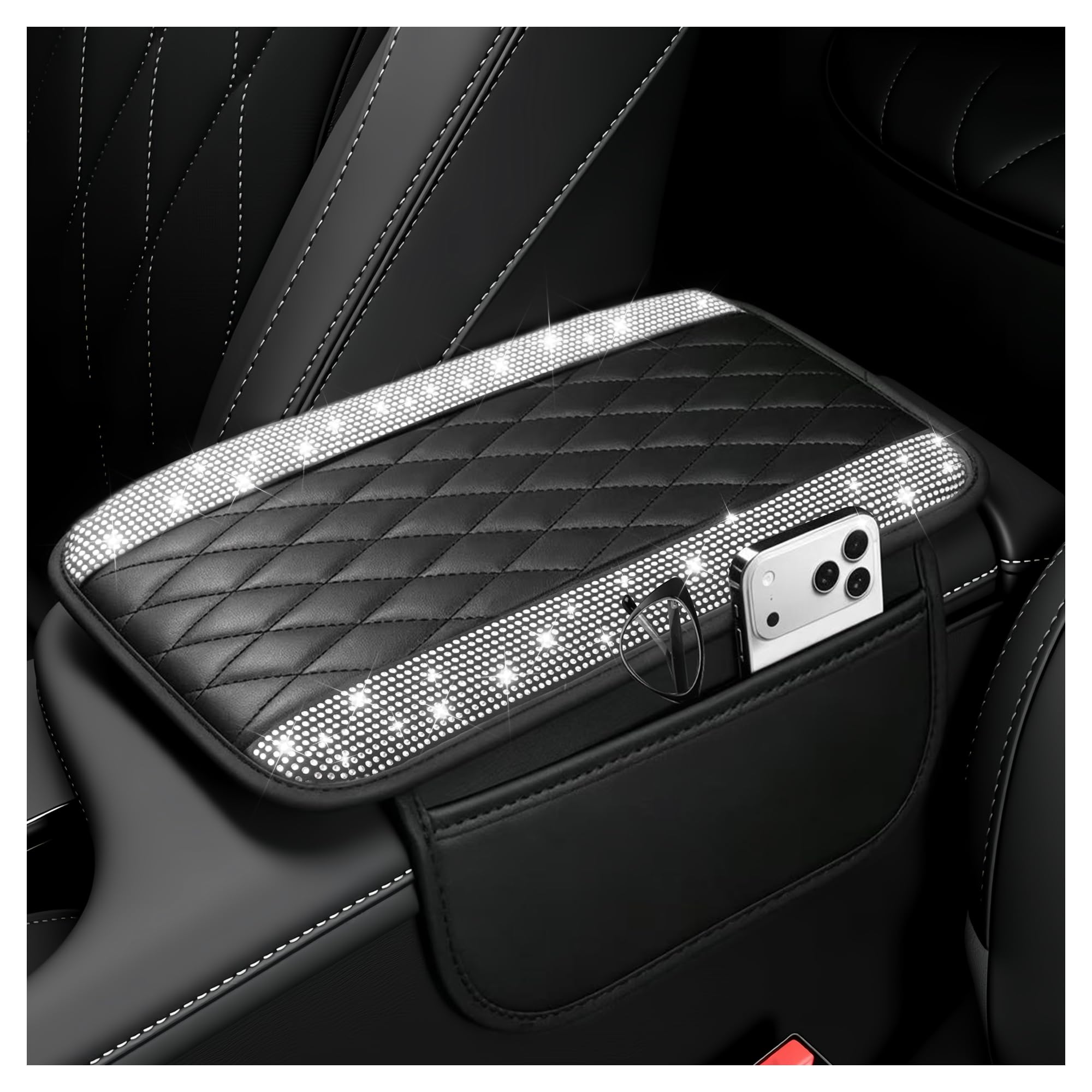 Stacool Upgraded Car Center Console Cover,Microfiber Leather Car Armrest Cover Cushion with 2 Storage Bags,Universal Car Armrest Storage Box