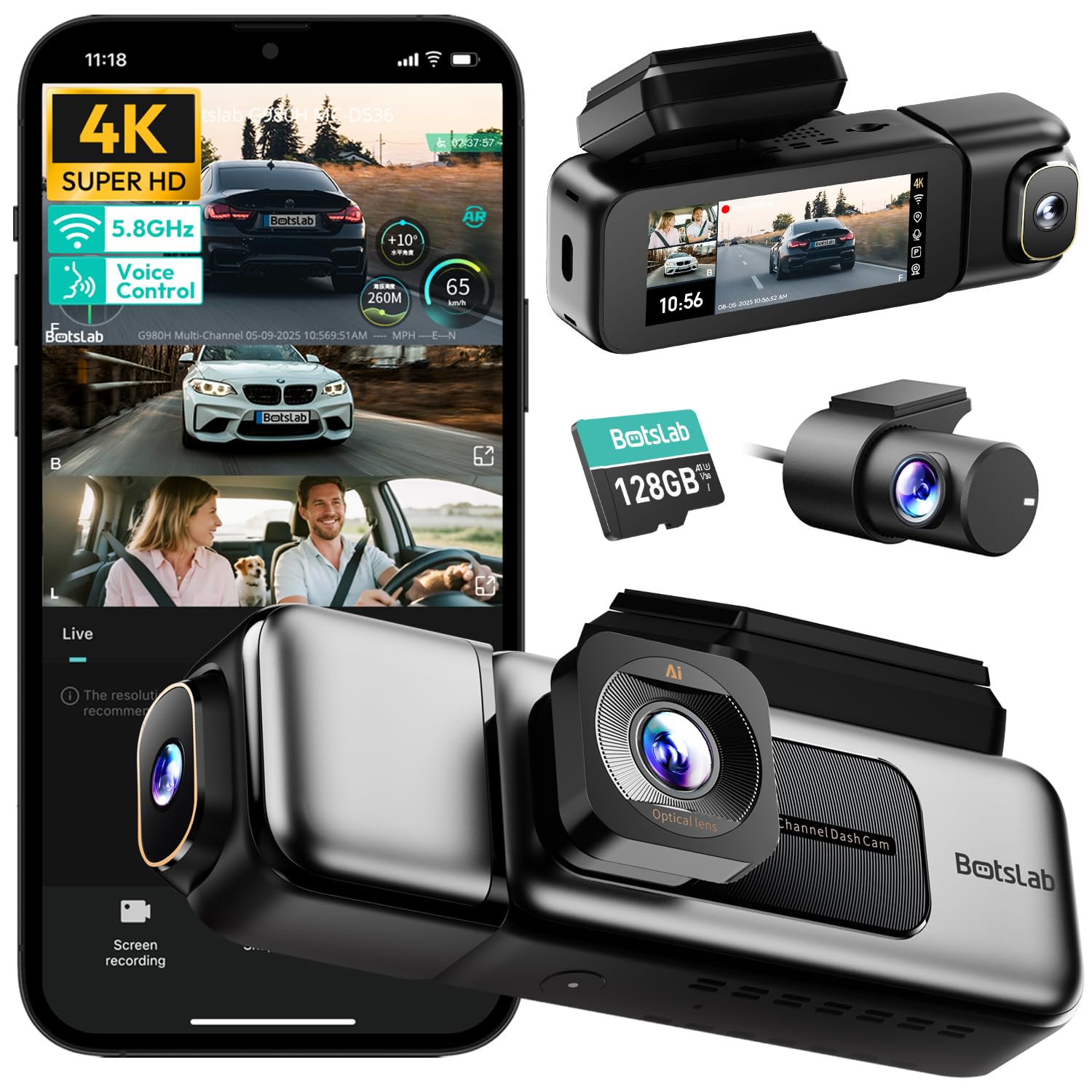 BOTSLAB G980H 4-Channel 360° Car Dash Camera System