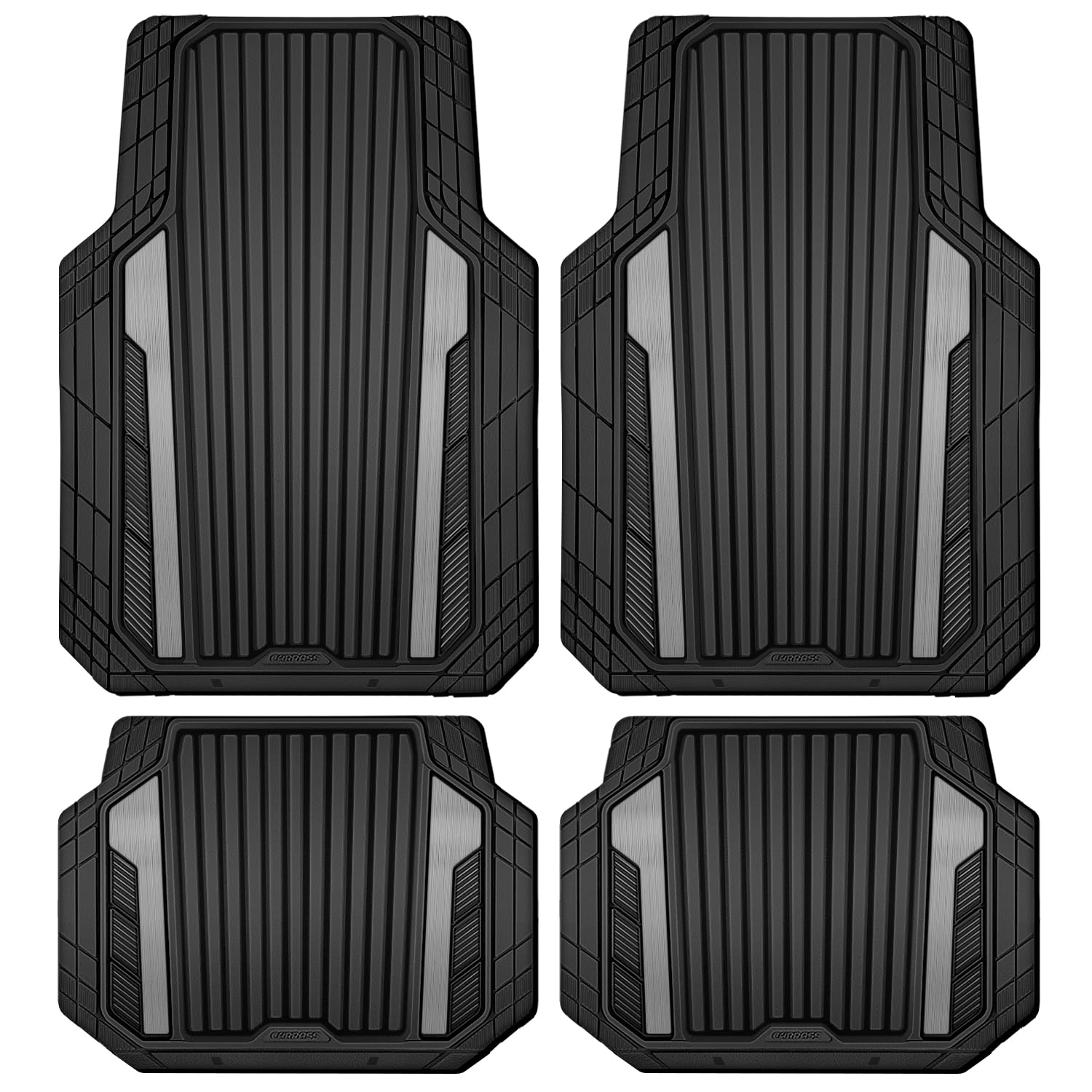 CAR PASS Heavy Duty Sporty Rubber Car Mats, Deep Dish All Weather Car Floor Mats Full Set, Waterproof Anti-Slip Automotive Matts Rugs Trim to Fit for 95% Sedans SUVs Vans Trucks, 4-Piece