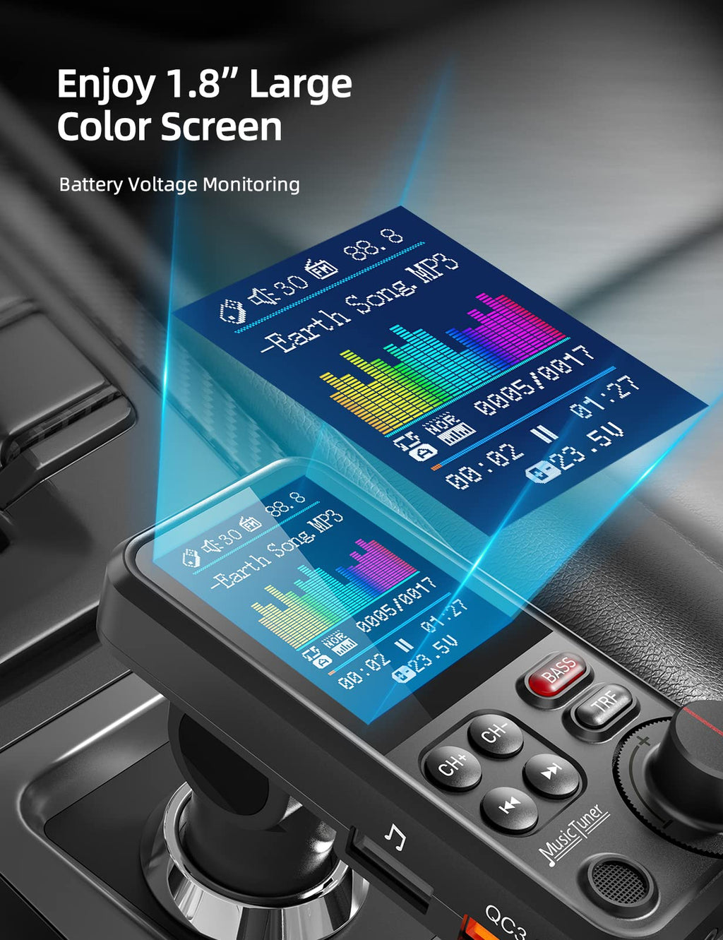 Nulaxy KM30 Bluetooth FM Transmitter with 1.8-Inch Display