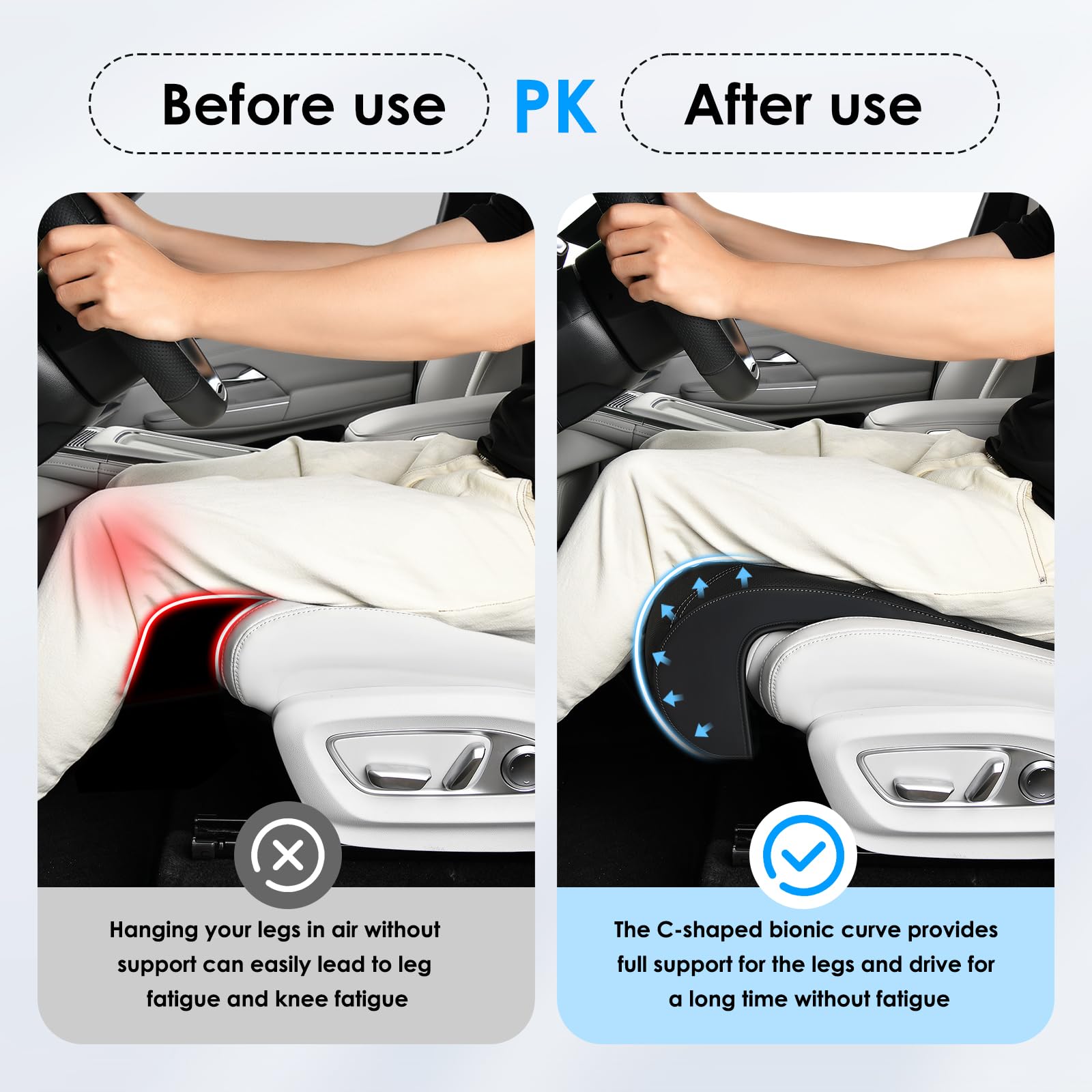 FLORICH Memory Foam Car Seat Extender & Leg Support Cushion