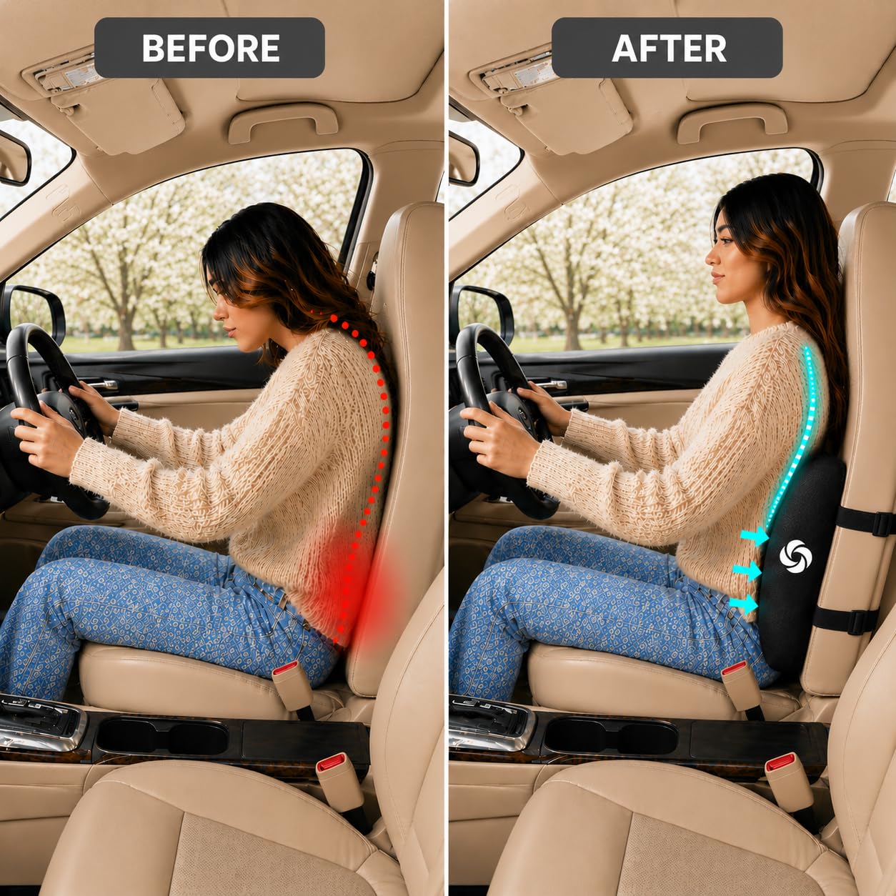 Samsonite Memory Foam Lumbar Support Pillow for Car Seats