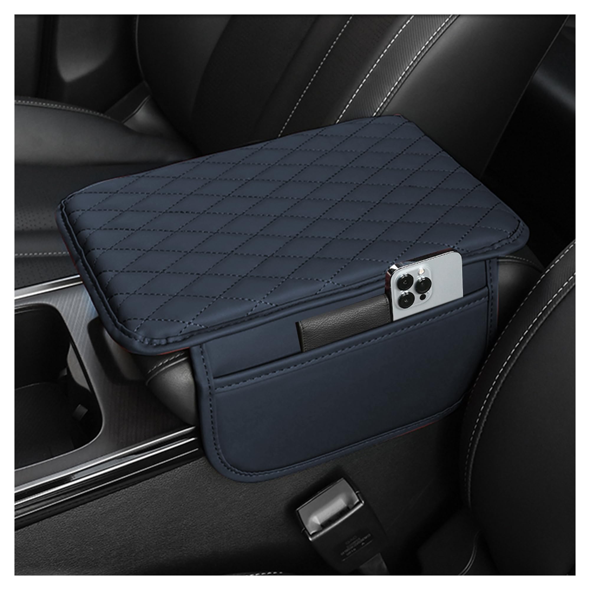 Stacool Upgraded Car Center Console Cover,Microfiber Leather Car Armrest Cover Cushion with 2 Storage Bags,Universal Car Armrest Storage Box