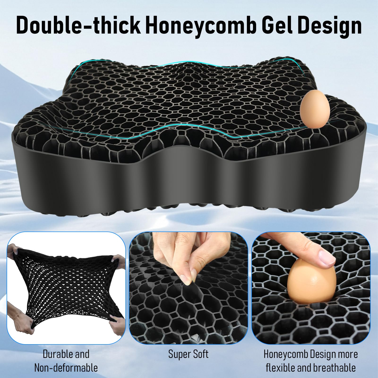Cooling Gel Honeycomb Seat Cushion with Anti-Slip Cover