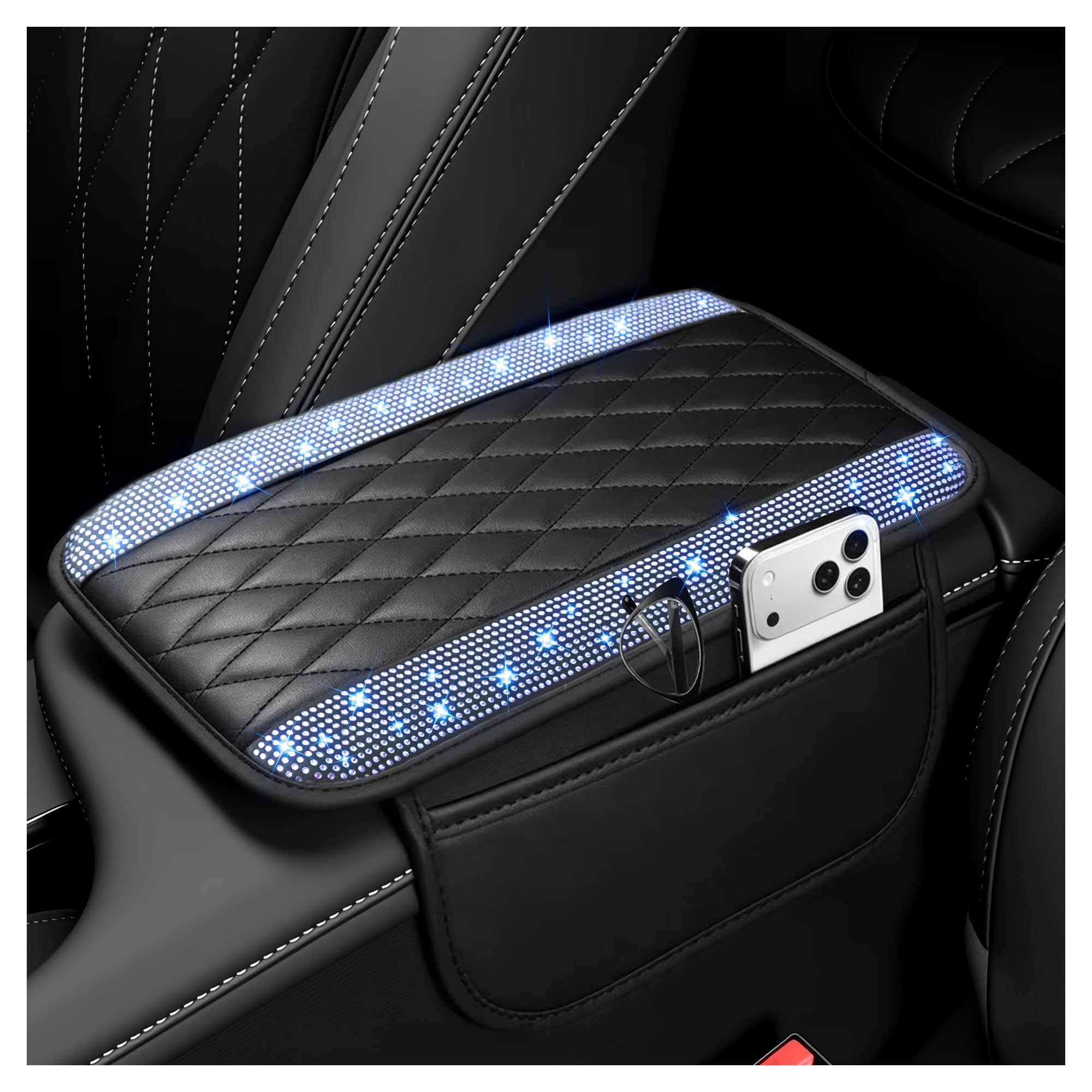Stacool Upgraded Car Center Console Cover,Microfiber Leather Car Armrest Cover Cushion with 2 Storage Bags,Universal Car Armrest Storage Box