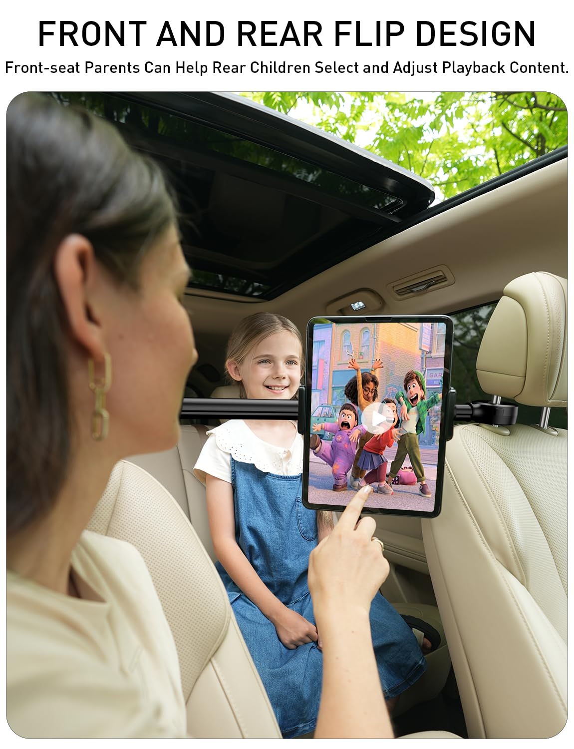 Tryone Adjustable Front & Rear Car Headrest Tablet Mount