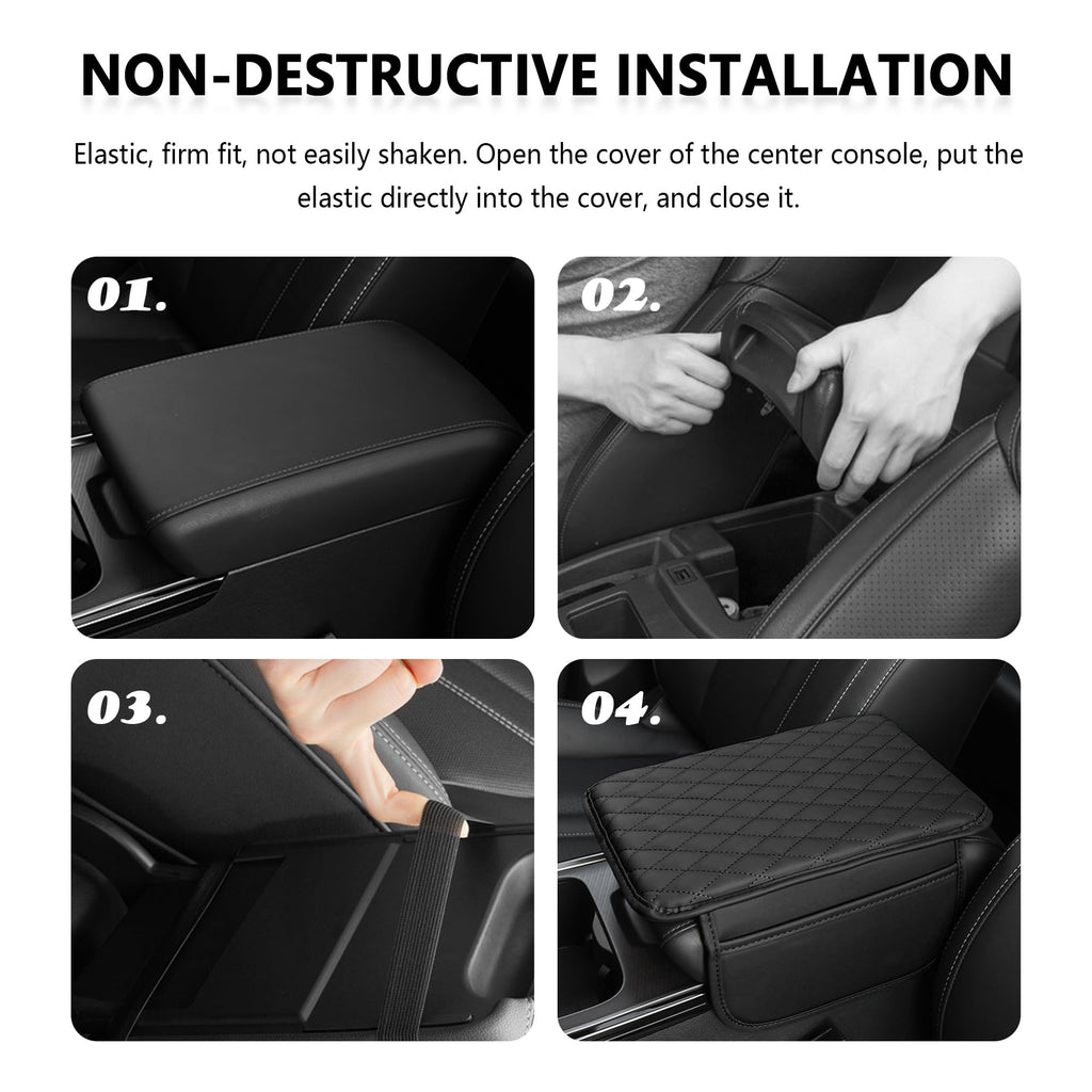 Stacool Upgraded Car Center Console Cover,Microfiber Leather Car Armrest Cover Cushion with 2 Storage Bags,Universal Car Armrest Storage Box