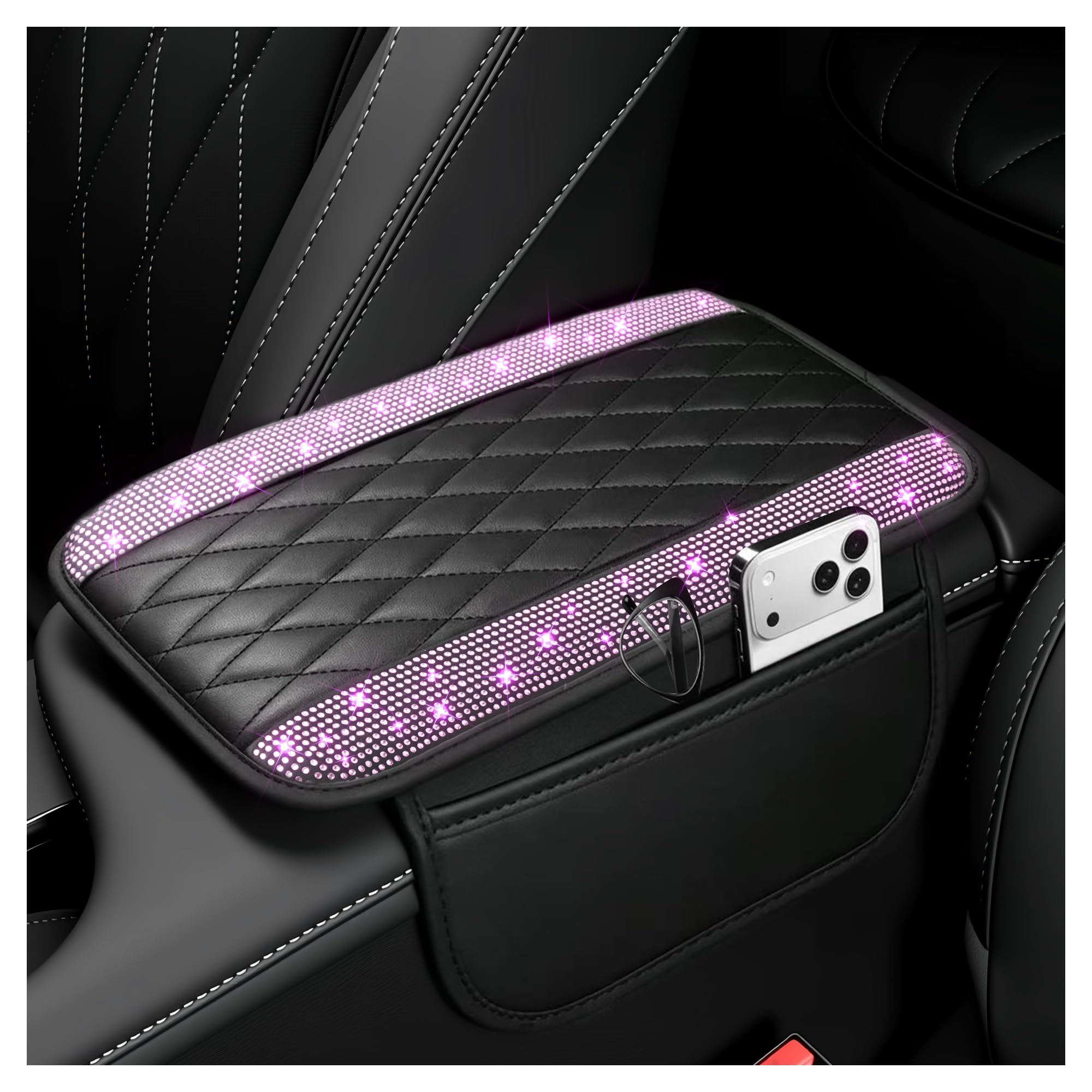 Stacool Upgraded Car Center Console Cover,Microfiber Leather Car Armrest Cover Cushion with 2 Storage Bags,Universal Car Armrest Storage Box