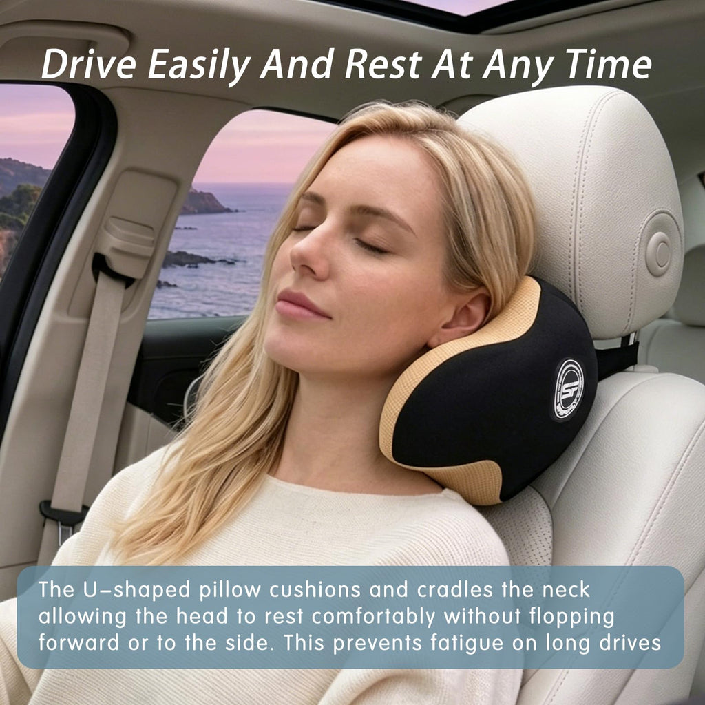SPRFUFLY Adjustable Memory Foam Car Neck Support Pillow