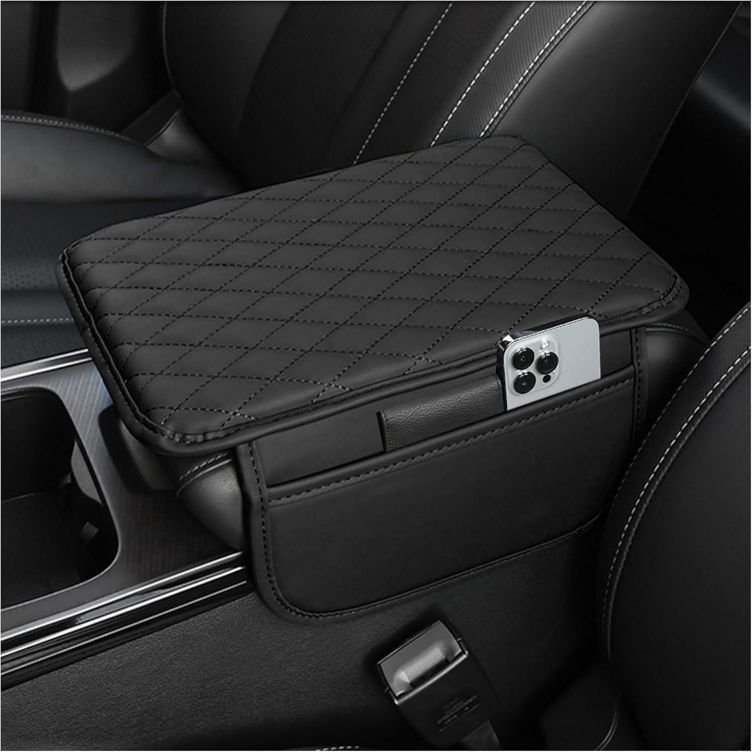 Stacool Upgraded Car Center Console Cover,Microfiber Leather Car Armrest Cover Cushion with 2 Storage Bags,Universal Car Armrest Storage Box