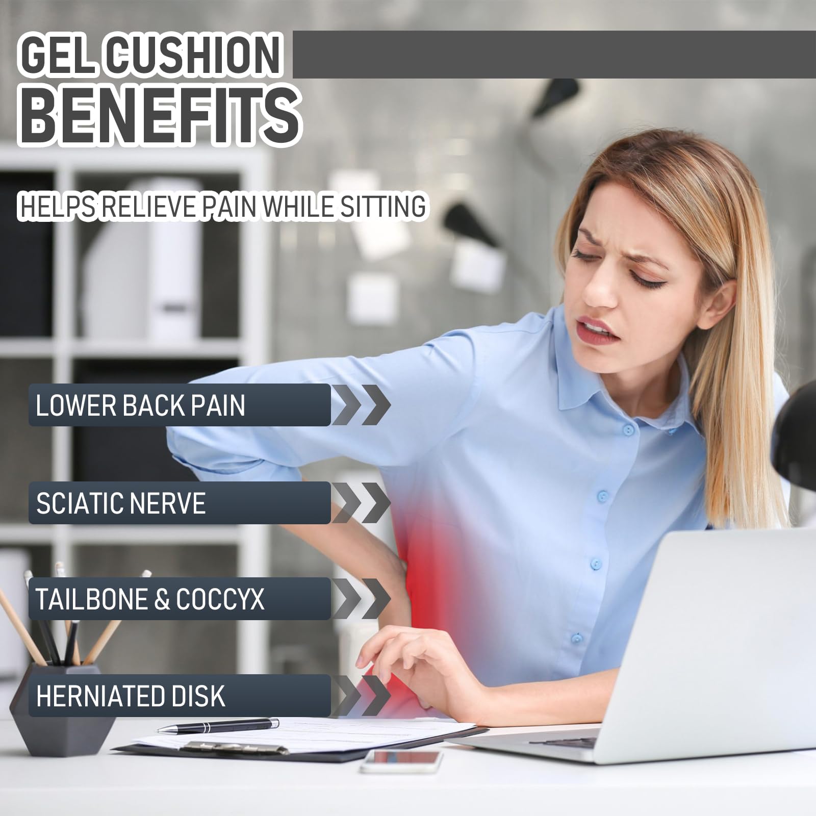 Cooling Gel Honeycomb Seat Cushion with Anti-Slip Cover