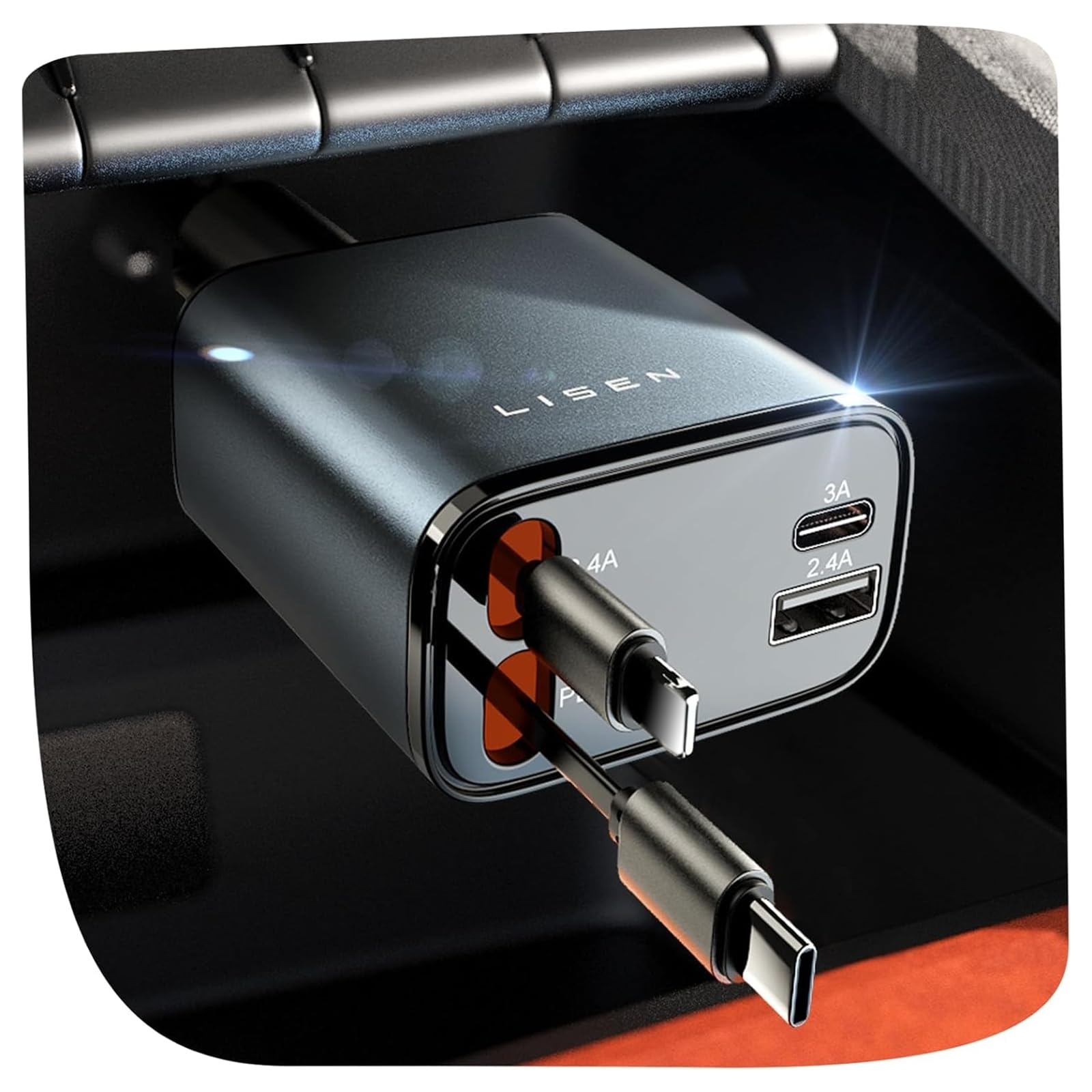 LISEN 84W Retractable USB-C Fast Charging Car Charger