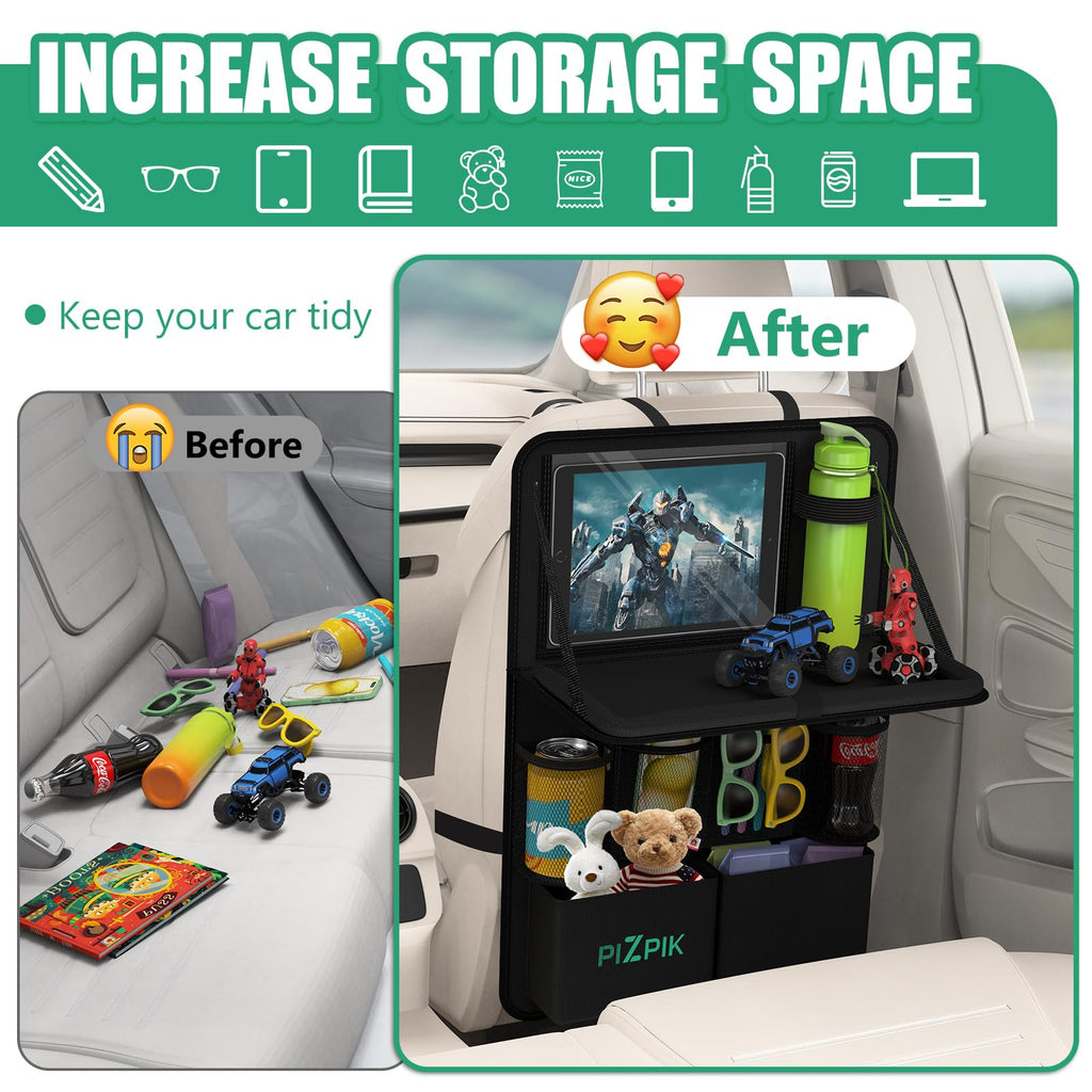 Plzpik Backseat Organizer with Tablet Holder & Foldable Tray