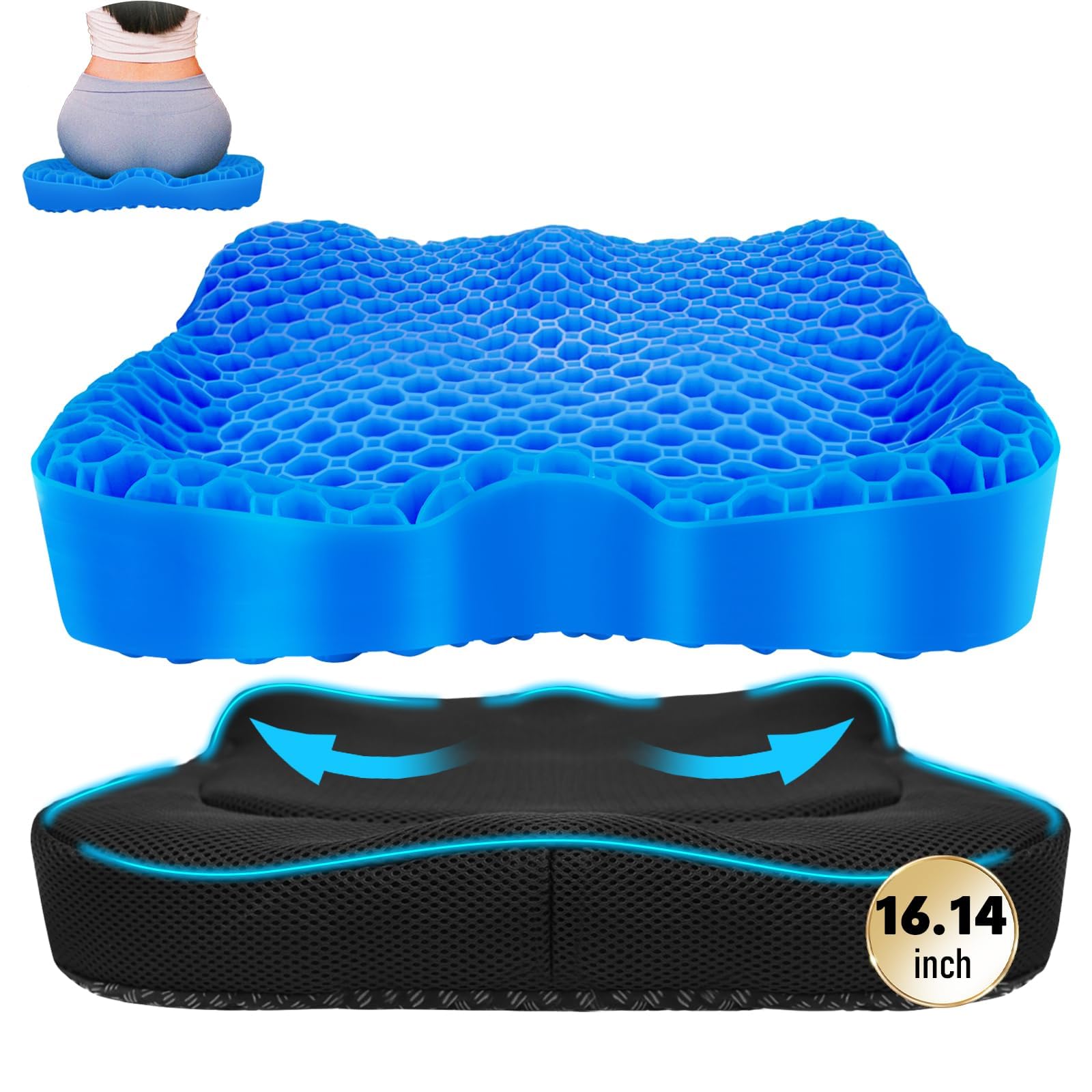 Cooling Gel Honeycomb Seat Cushion with Anti-Slip Cover