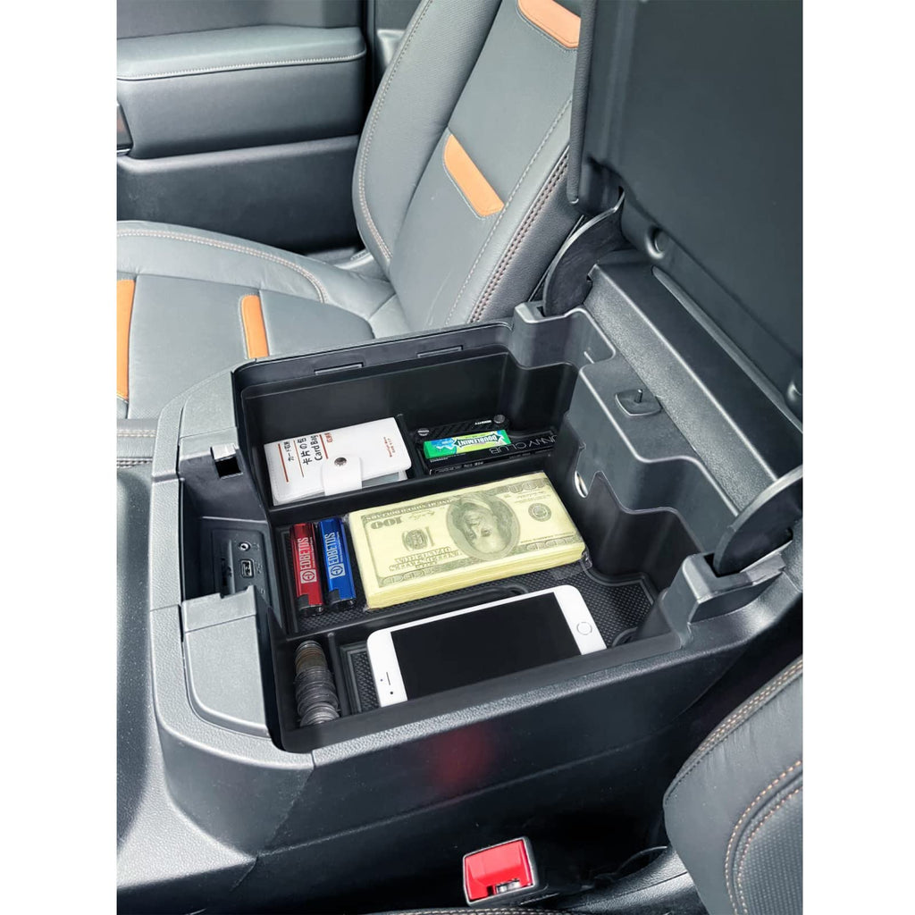 Full Size Center Console Organizer Tray Compatible with 2019-2022 Chevy Silverado/GMC Sierra 1500 and 2020 2021 2022 Silverado/Sierra 2500HD 3500HD Accessories -Full Console w/Bucket Seats ONLY