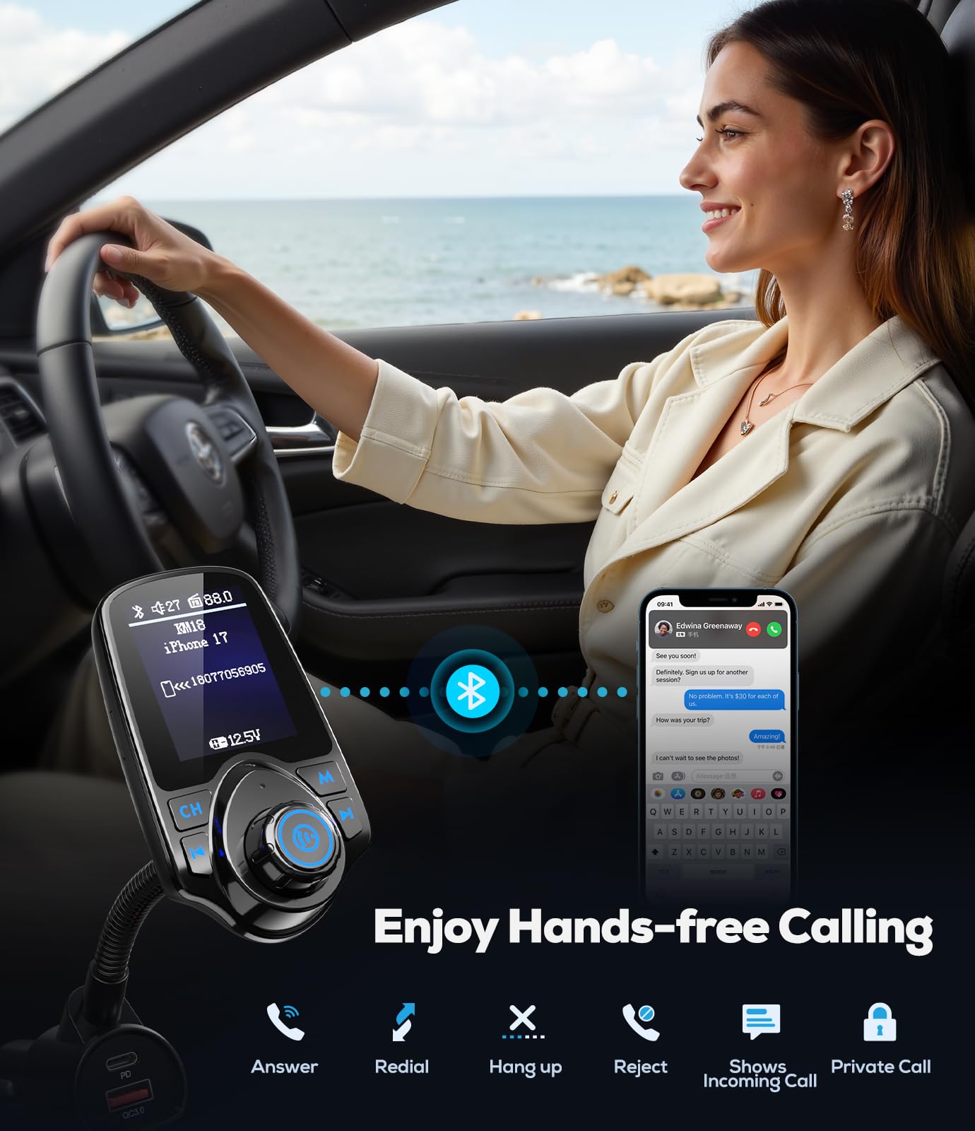 Nulaxy KM18 Bluetooth FM Transmitter with Color Display