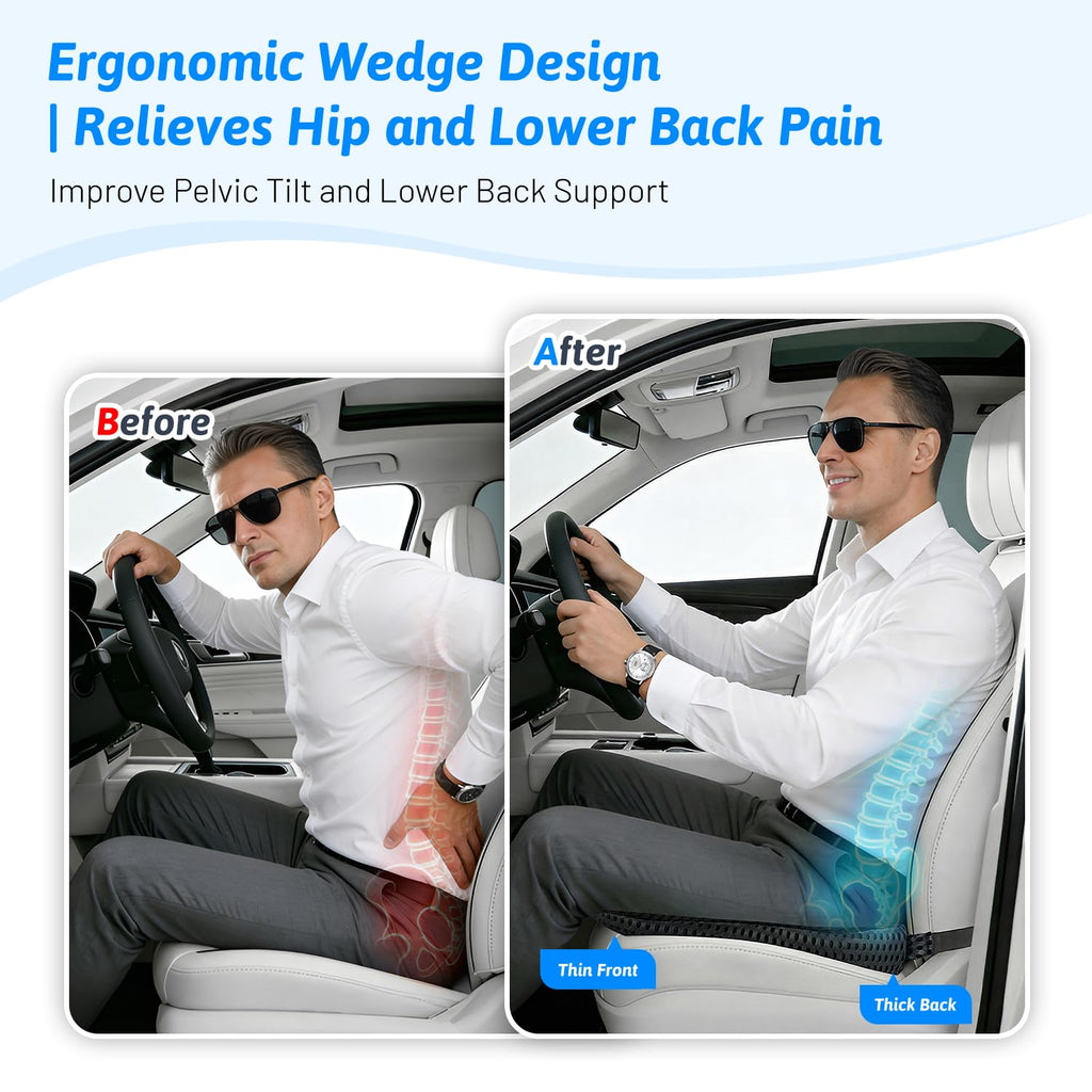 Memory Foam Wedge Car Seat Cushion for Drivers