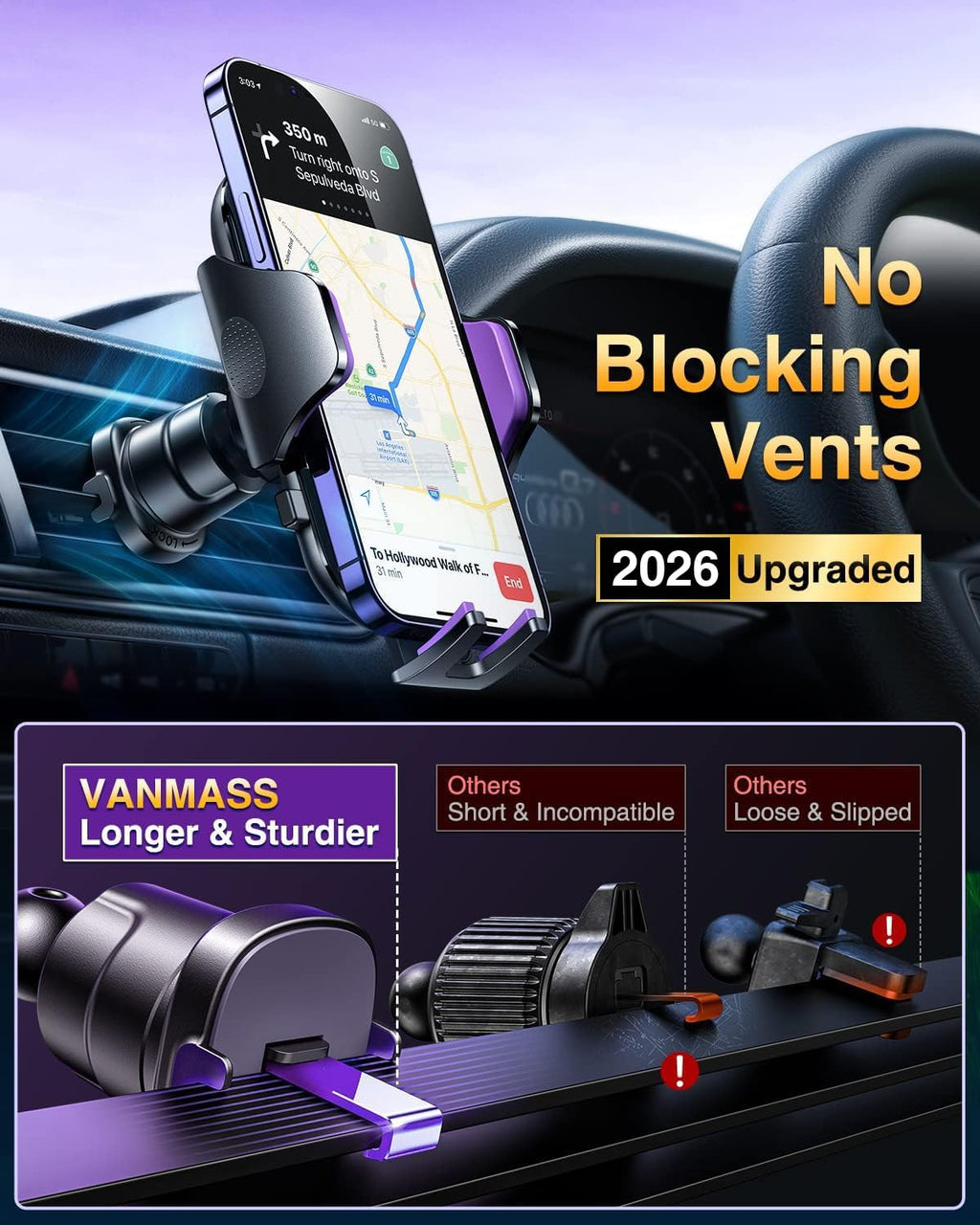 VANMASS Military-Grade Suction Car Phone Mount