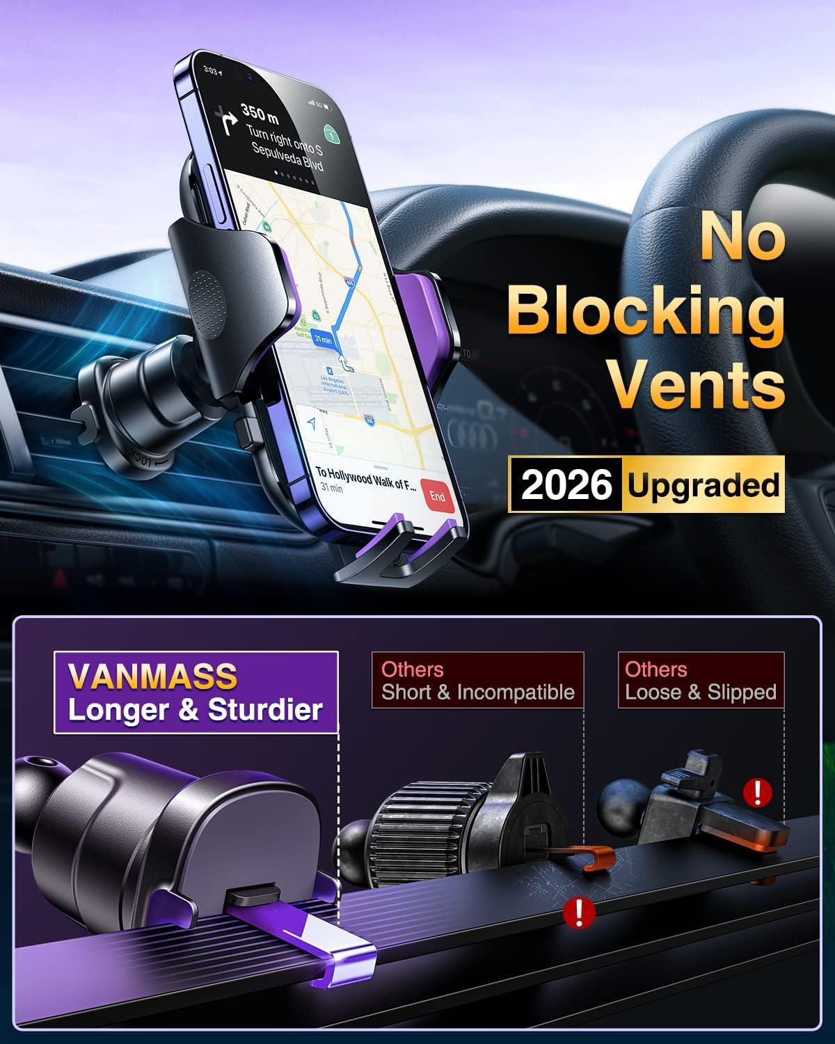 VANMASS Military-Grade Suction Car Phone Mount