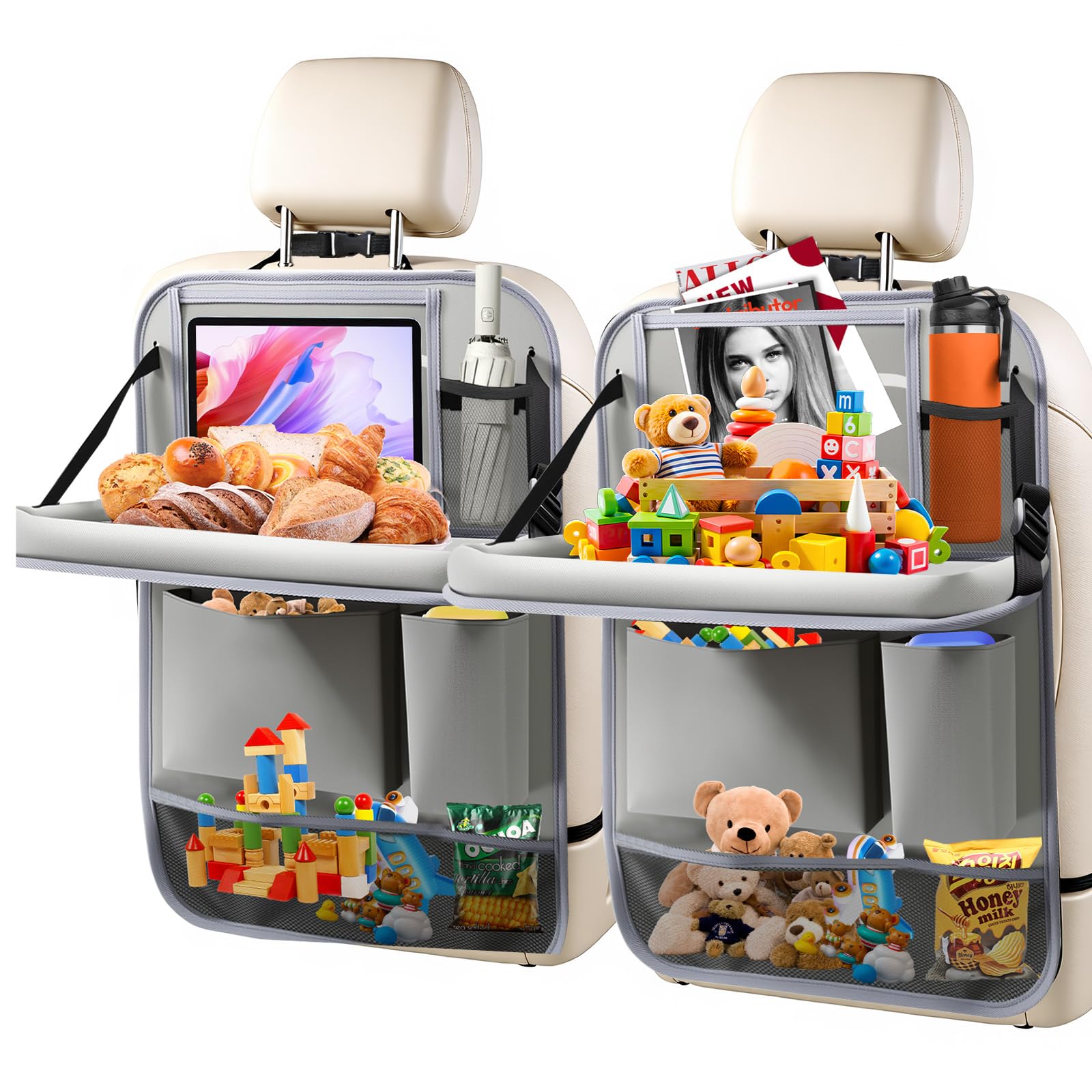 Zecirl 2-Pack Backseat Organizers with Foldable Tray