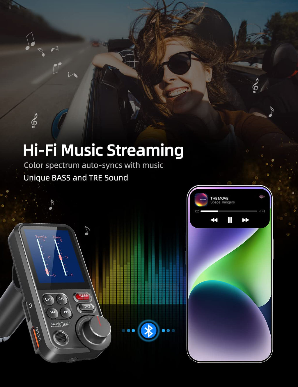 Nulaxy KM30 Bluetooth FM Transmitter with 1.8-Inch Display