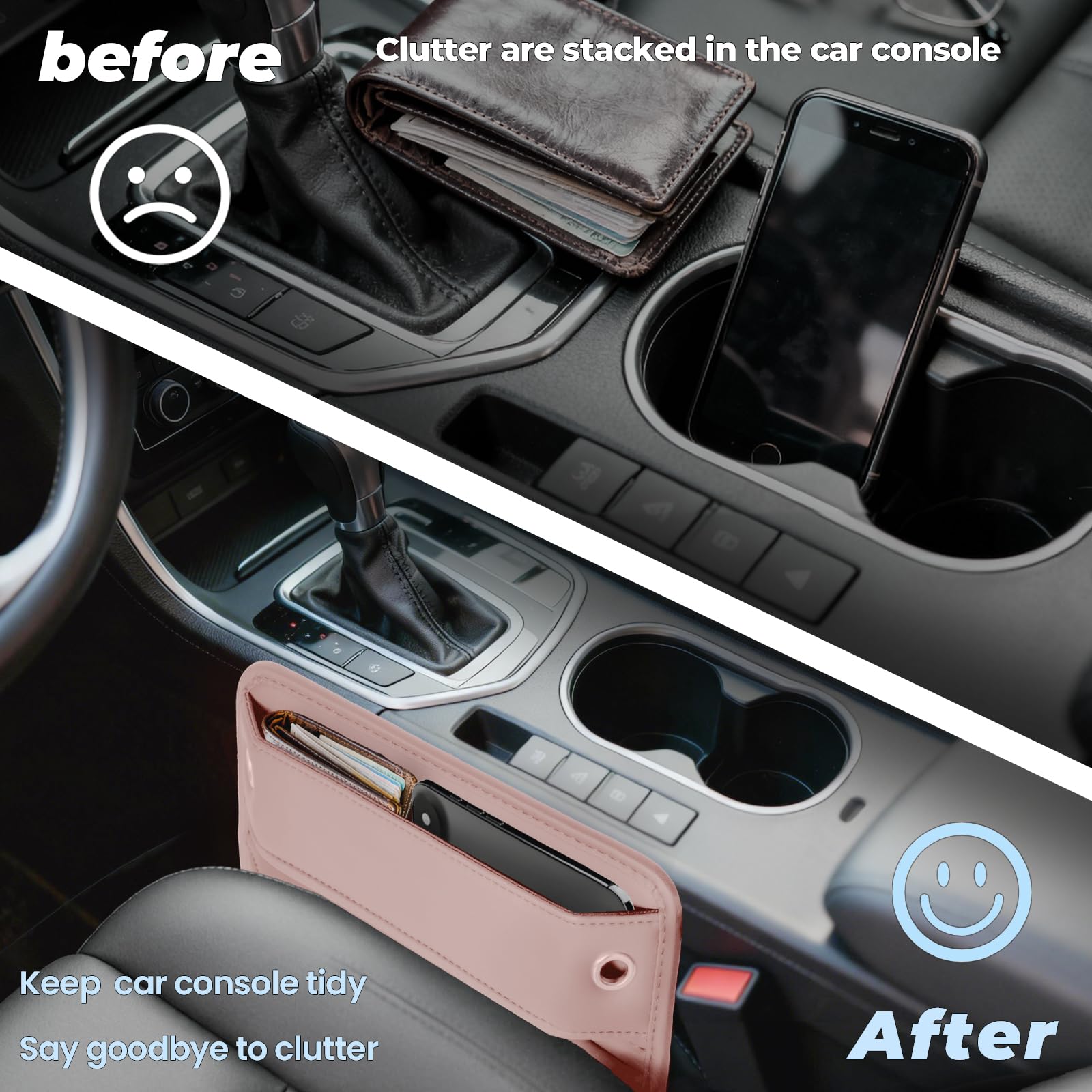 PLEW 2-Pack Leather Car Seat Gap Filler Organizers