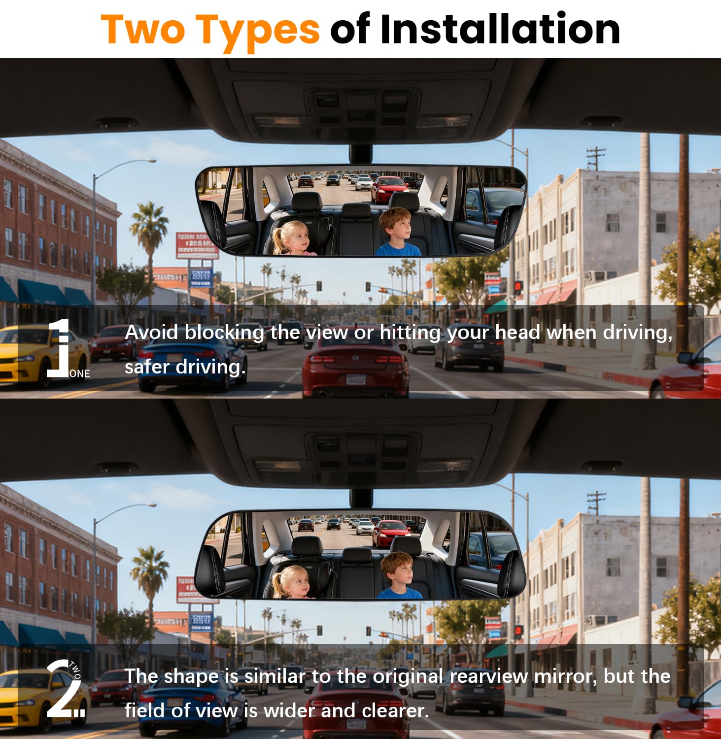 HmmtyRack Oblong Wide-Angle Rearview Mirror for Cars