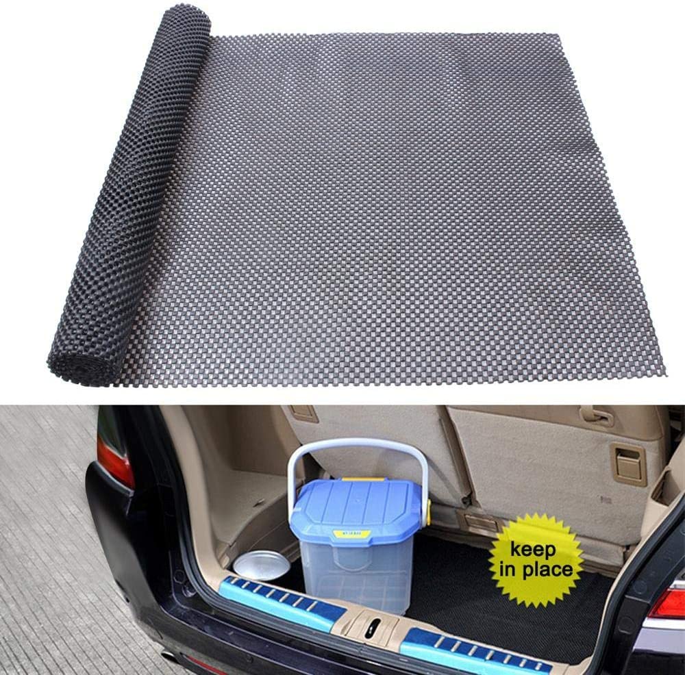 Trunk Mat for Cars Anti Slip Mat Cargo Liner Protector Durable Elastic Offers Protection Easily Cuttable to Different Sizes Universal Fit Multiple Use Car Roof Protector, Rug Non Slip Mat Pad (Black)