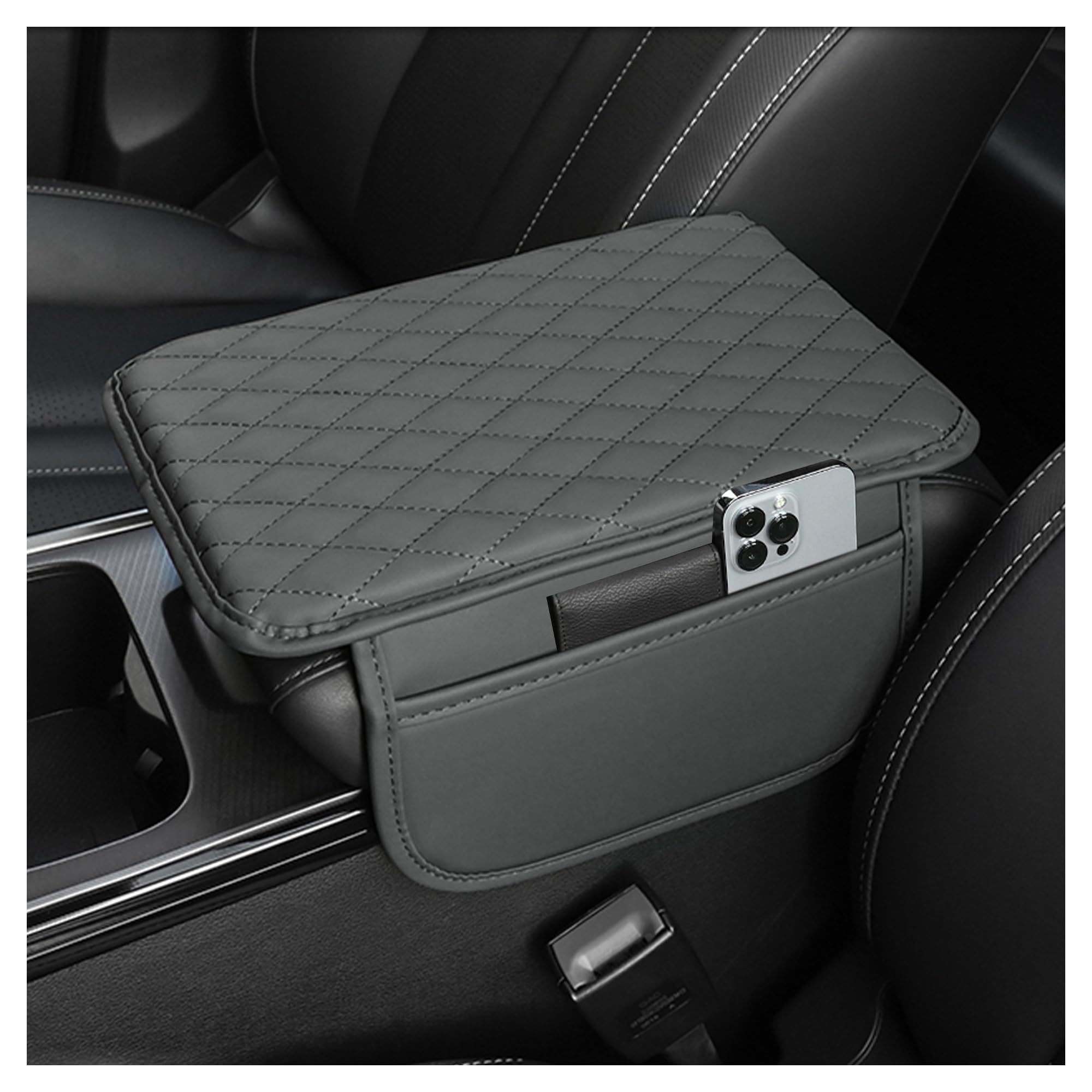 Stacool Upgraded Car Center Console Cover,Microfiber Leather Car Armrest Cover Cushion with 2 Storage Bags,Universal Car Armrest Storage Box