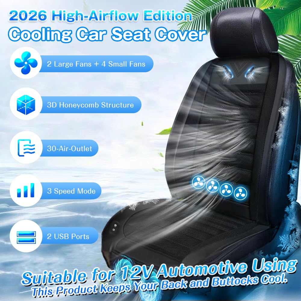 NEKOPA 12V Ventilated Cooling Car Seat Cover with 3 Speeds