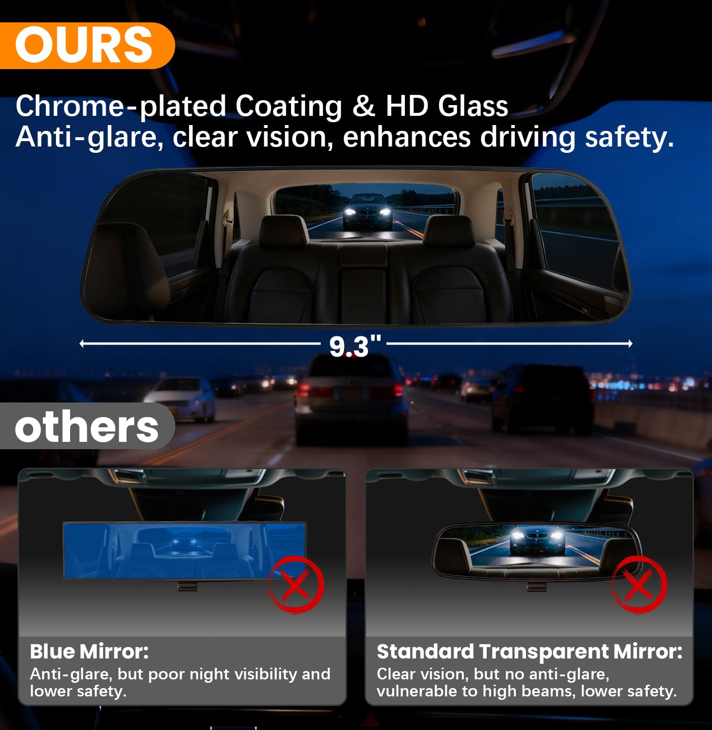 HmmtyRack Oblong Wide-Angle Rearview Mirror for Cars