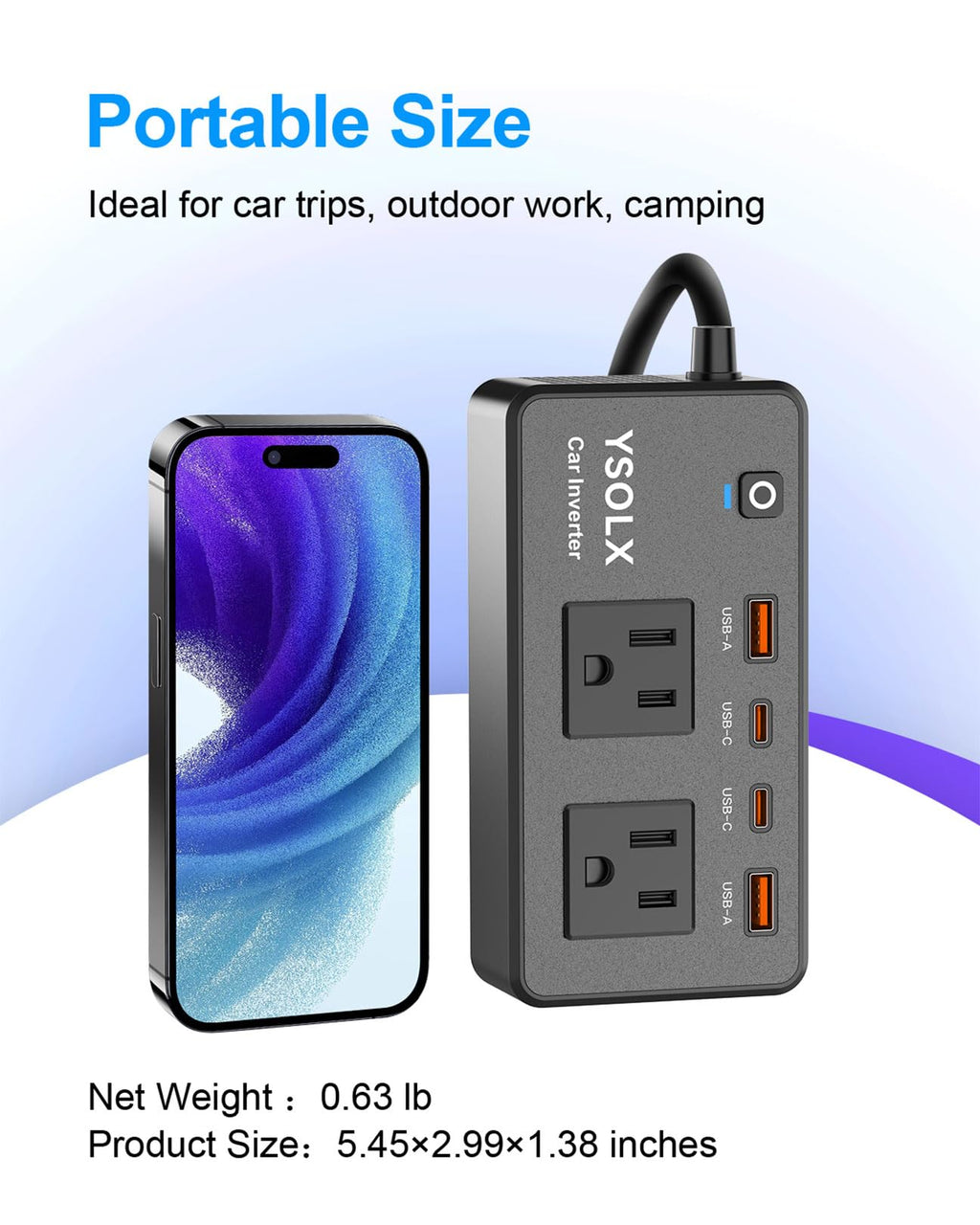 YSOLX 300W 12V-to-110V Dual-Outlet Car Power Inverter