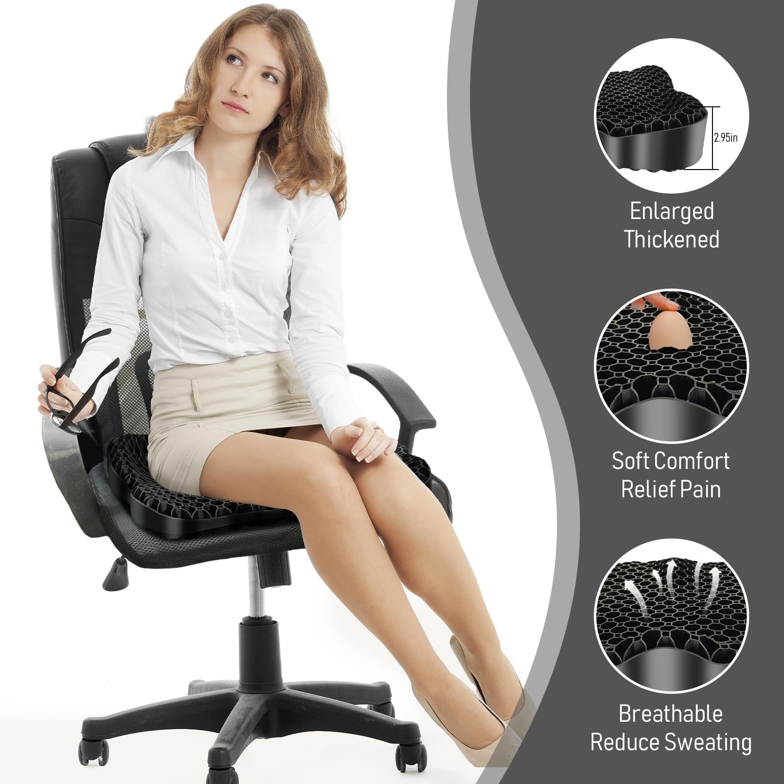 Cooling Gel Honeycomb Seat Cushion with Anti-Slip Cover
