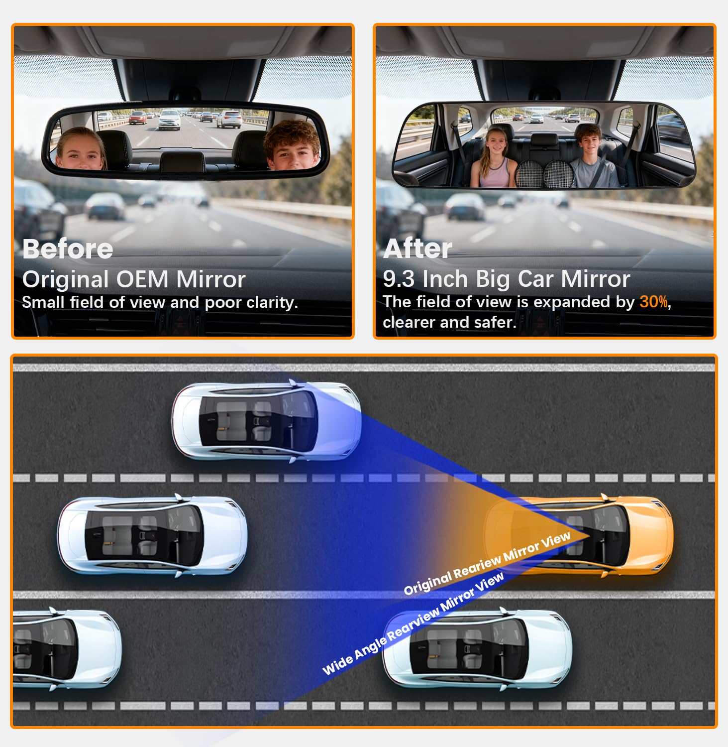 HmmtyRack Oblong Wide-Angle Rearview Mirror for Cars