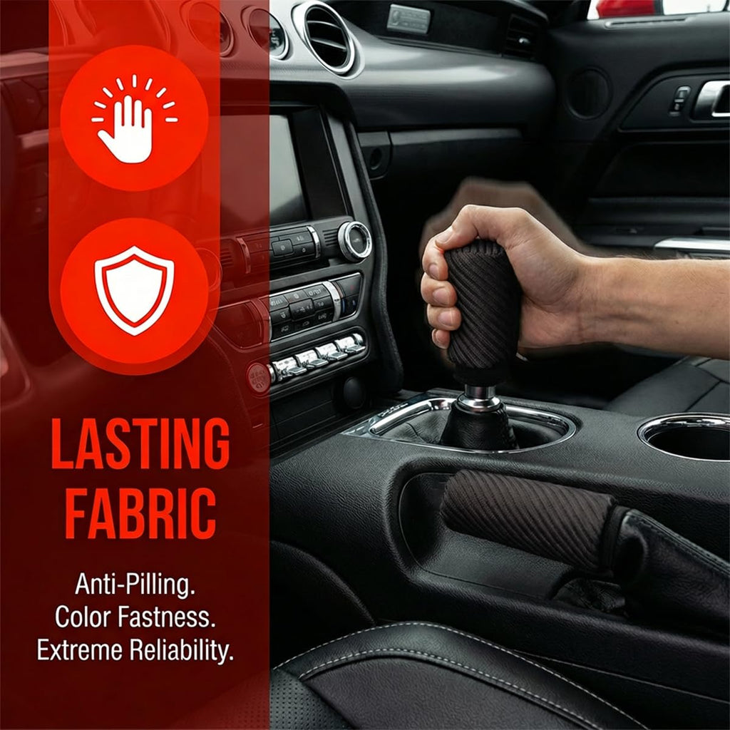 Girnfac 2PCS Car Gear Shift Knob and Handbrake Cover Set, Non-Slip Polyester Stick Shift and Hand Brake Handle Protectors, Universal Vehicle Interior Accessories
