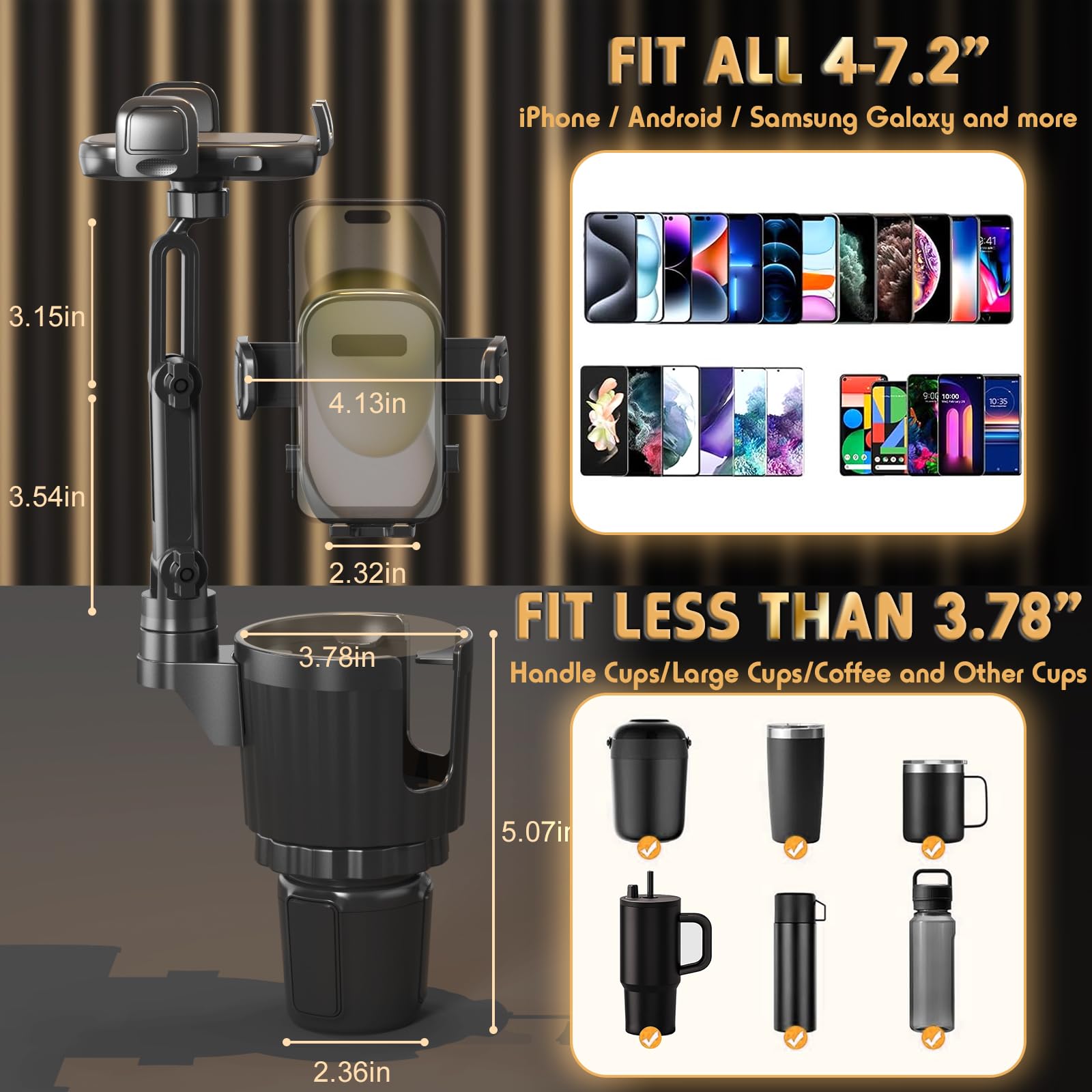 Bokilino 2-in-1 Adjustable Cup Holder Phone Mount