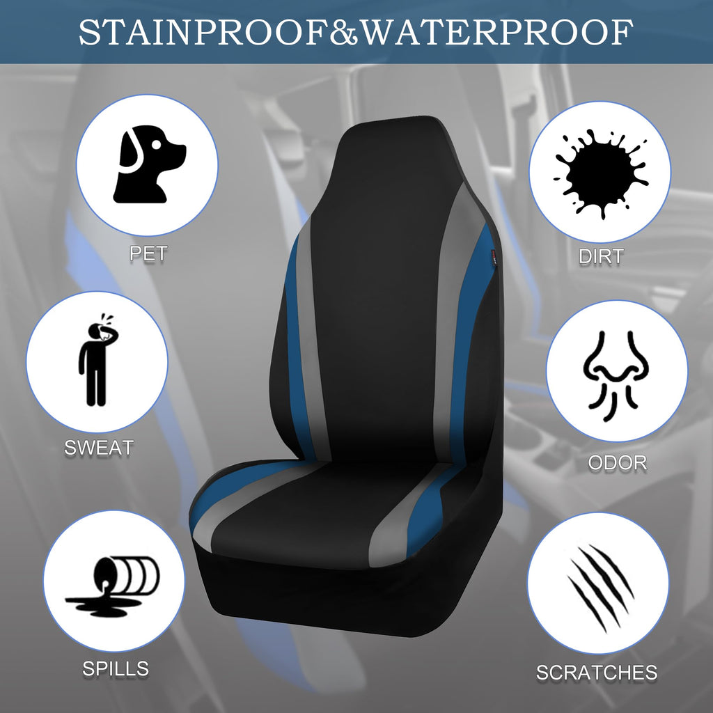 CAR PASS AquaShield Line Rider Car Seat Covers for Front Seats Only, Waterproof Seat Covers for Cars, Neoprene Two Front High Back Bucket Seat Cover Set