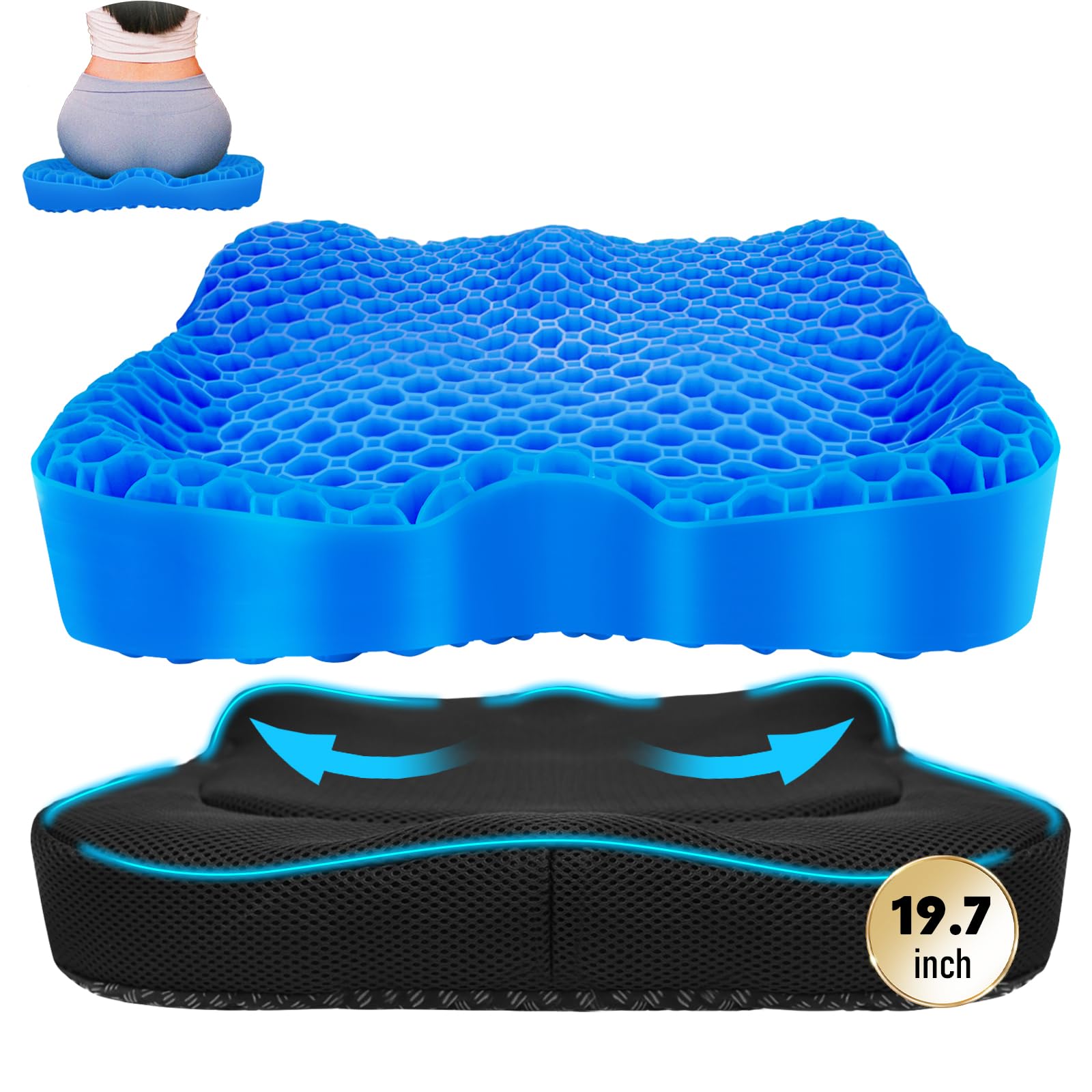 Cooling Gel Honeycomb Seat Cushion with Anti-Slip Cover
