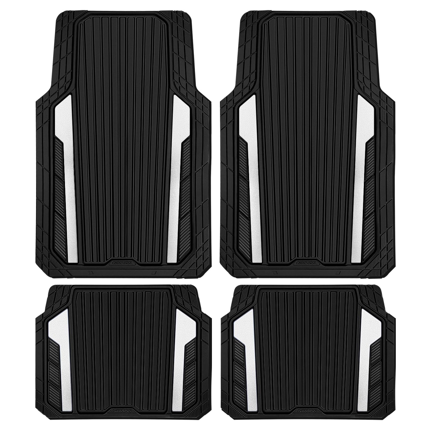 CAR PASS Heavy Duty Sporty Rubber Car Mats, Deep Dish All Weather Car Floor Mats Full Set, Waterproof Anti-Slip Automotive Matts Rugs Trim to Fit for 95% Sedans SUVs Vans Trucks, 4-Piece