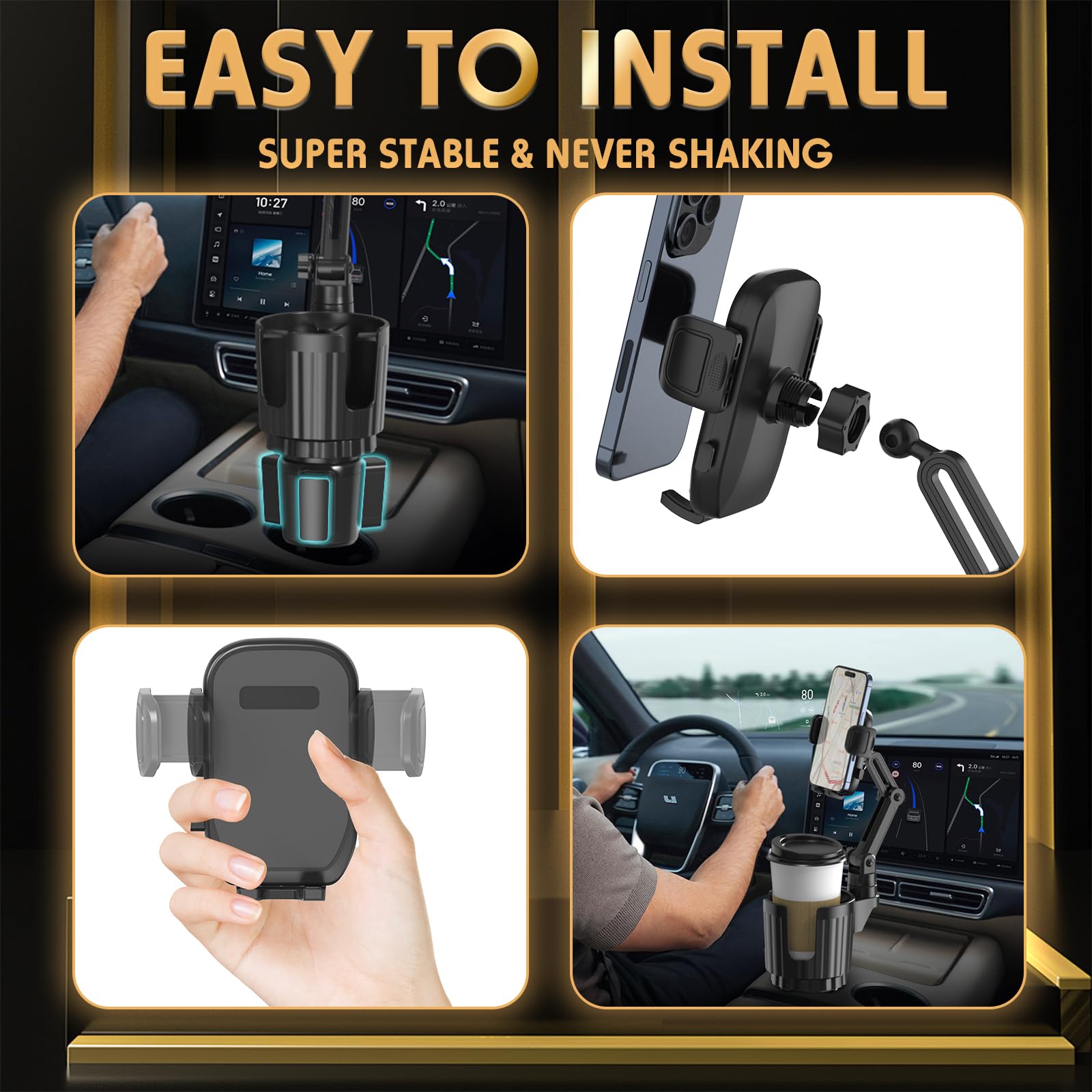 Bokilino 2-in-1 Adjustable Cup Holder Phone Mount