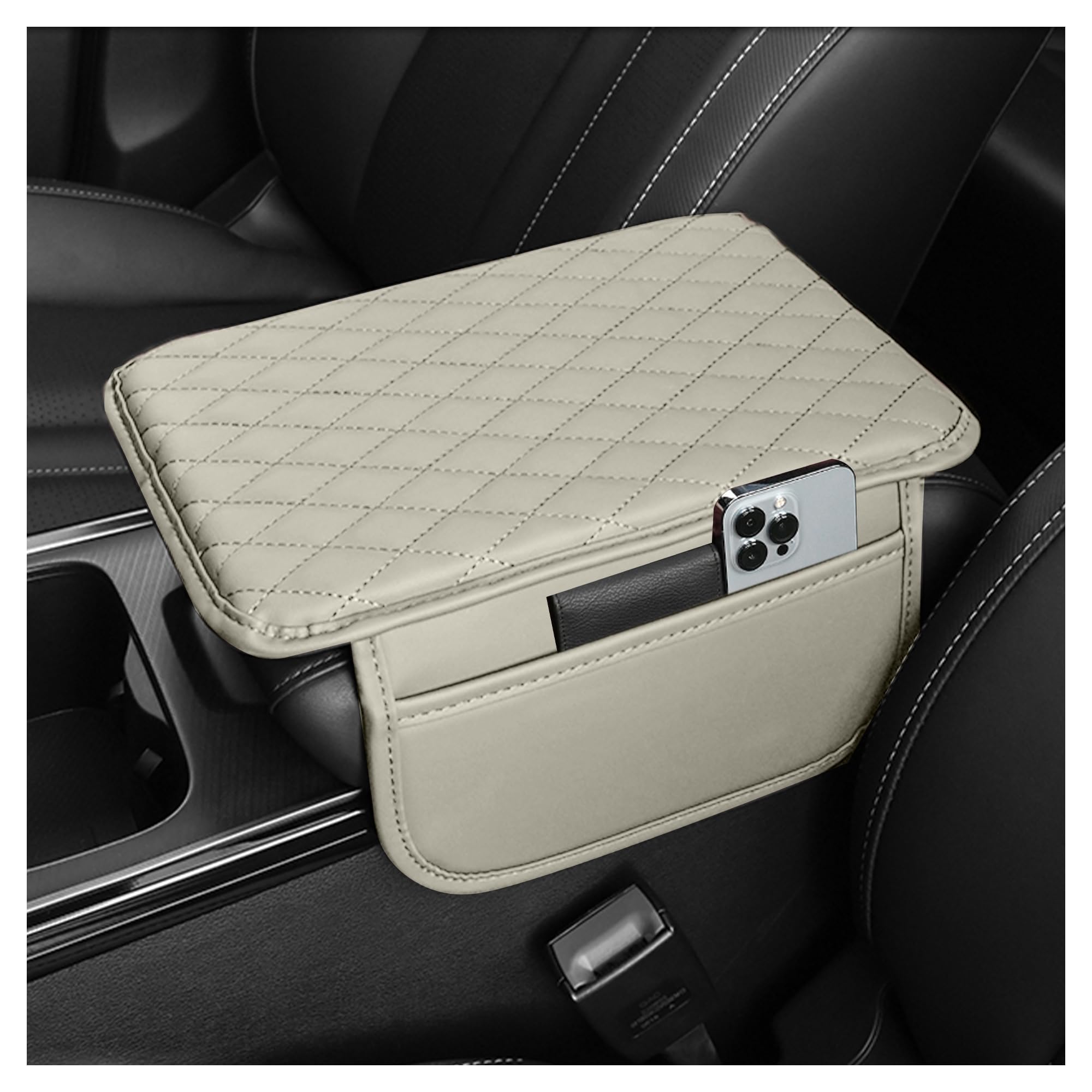 Stacool Upgraded Car Center Console Cover,Microfiber Leather Car Armrest Cover Cushion with 2 Storage Bags,Universal Car Armrest Storage Box