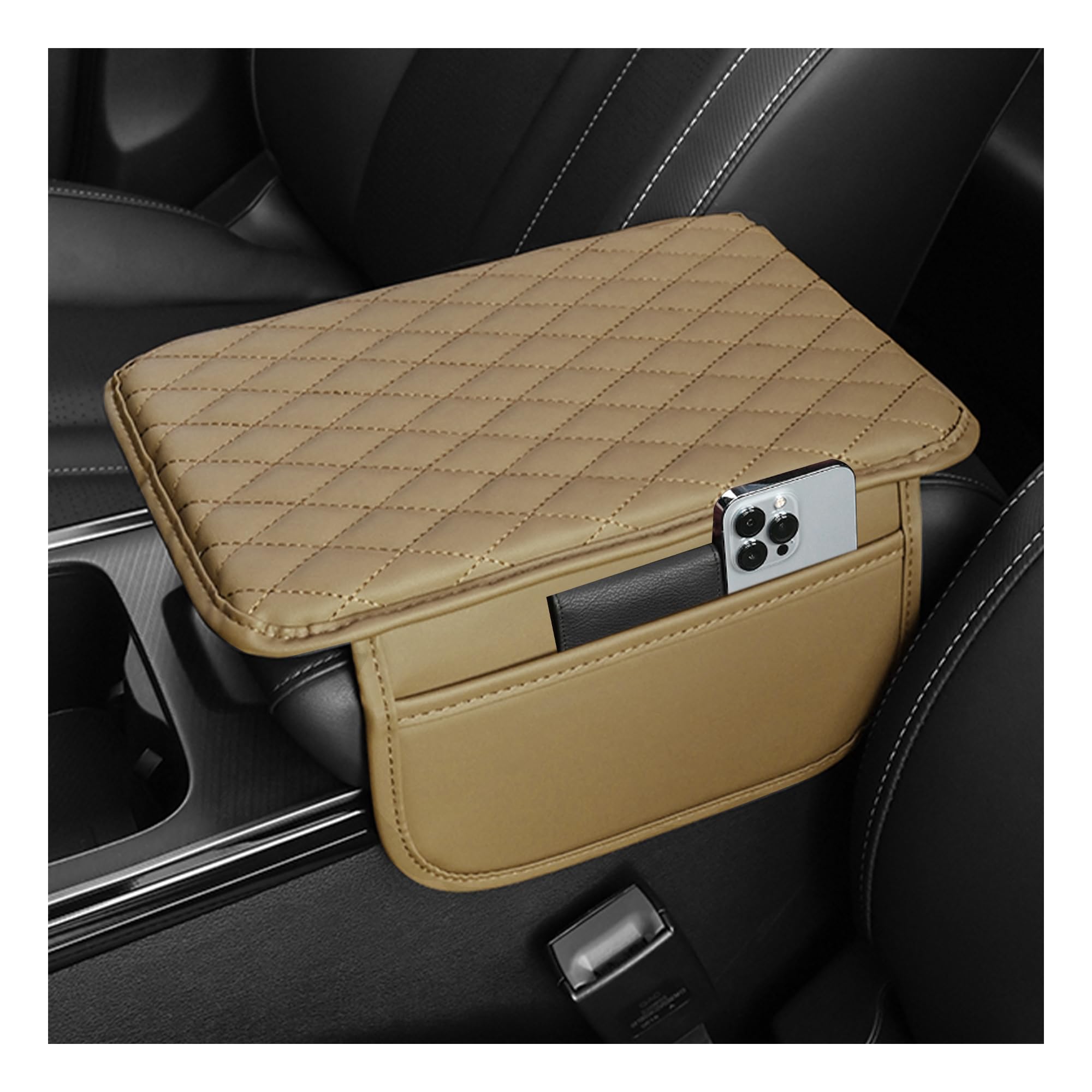 Stacool Upgraded Car Center Console Cover,Microfiber Leather Car Armrest Cover Cushion with 2 Storage Bags,Universal Car Armrest Storage Box