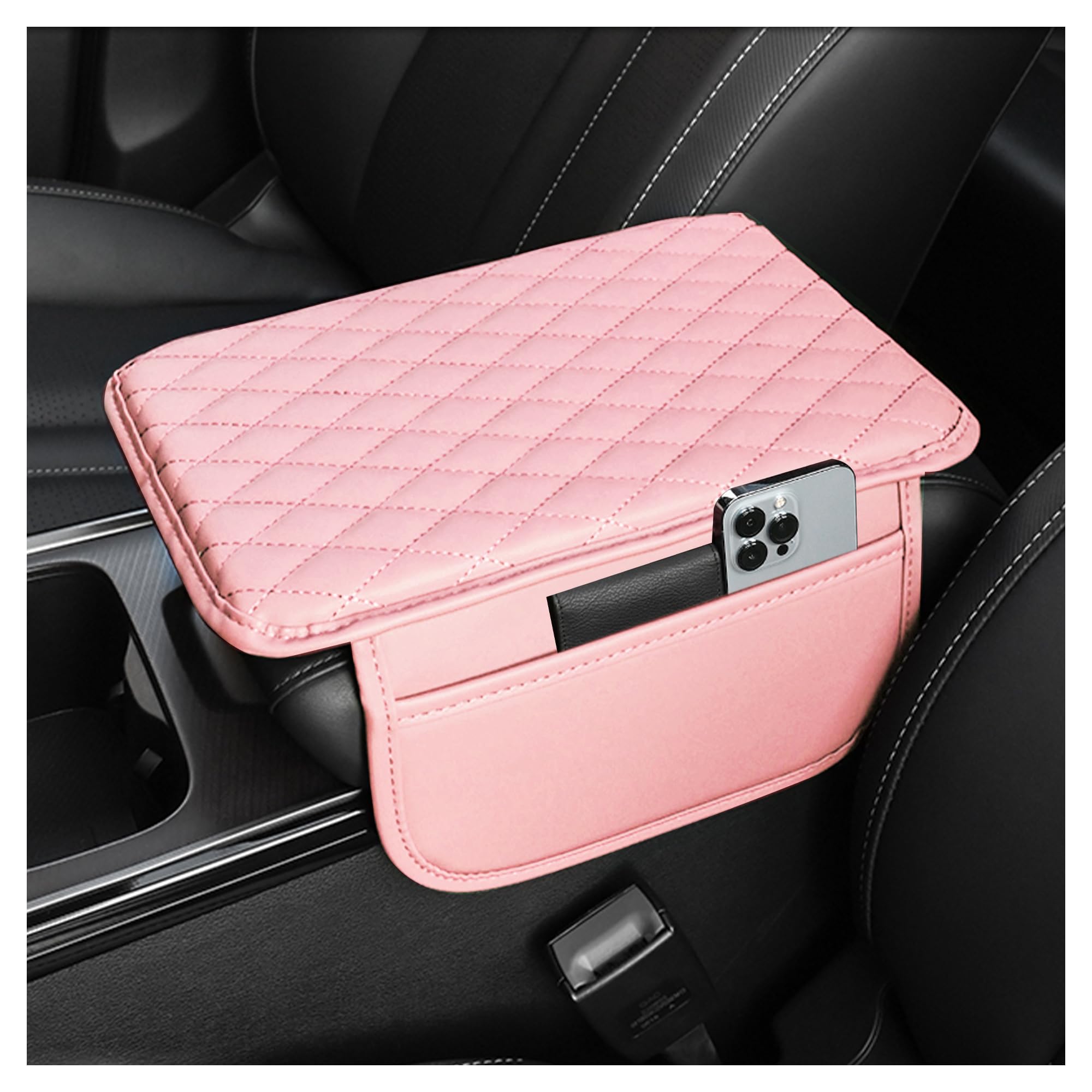 Stacool Upgraded Car Center Console Cover,Microfiber Leather Car Armrest Cover Cushion with 2 Storage Bags,Universal Car Armrest Storage Box